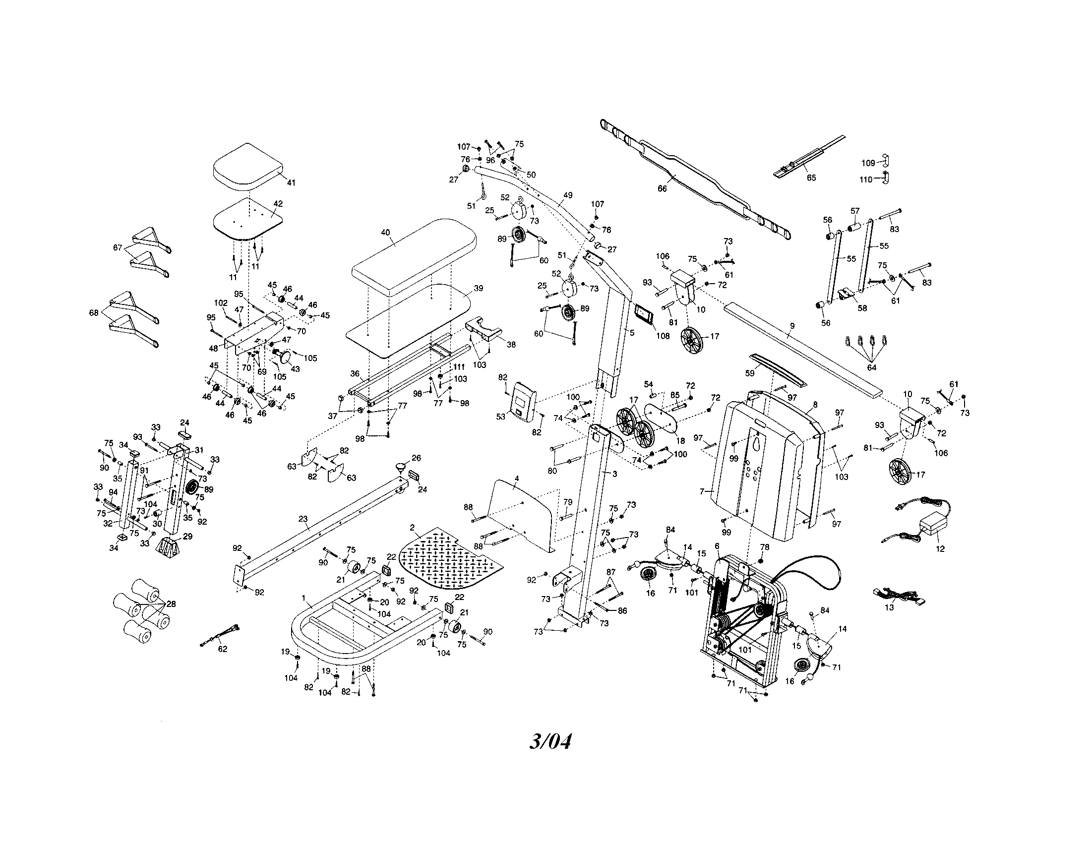 Weider WESY68631 backrest/seat/frame diagram