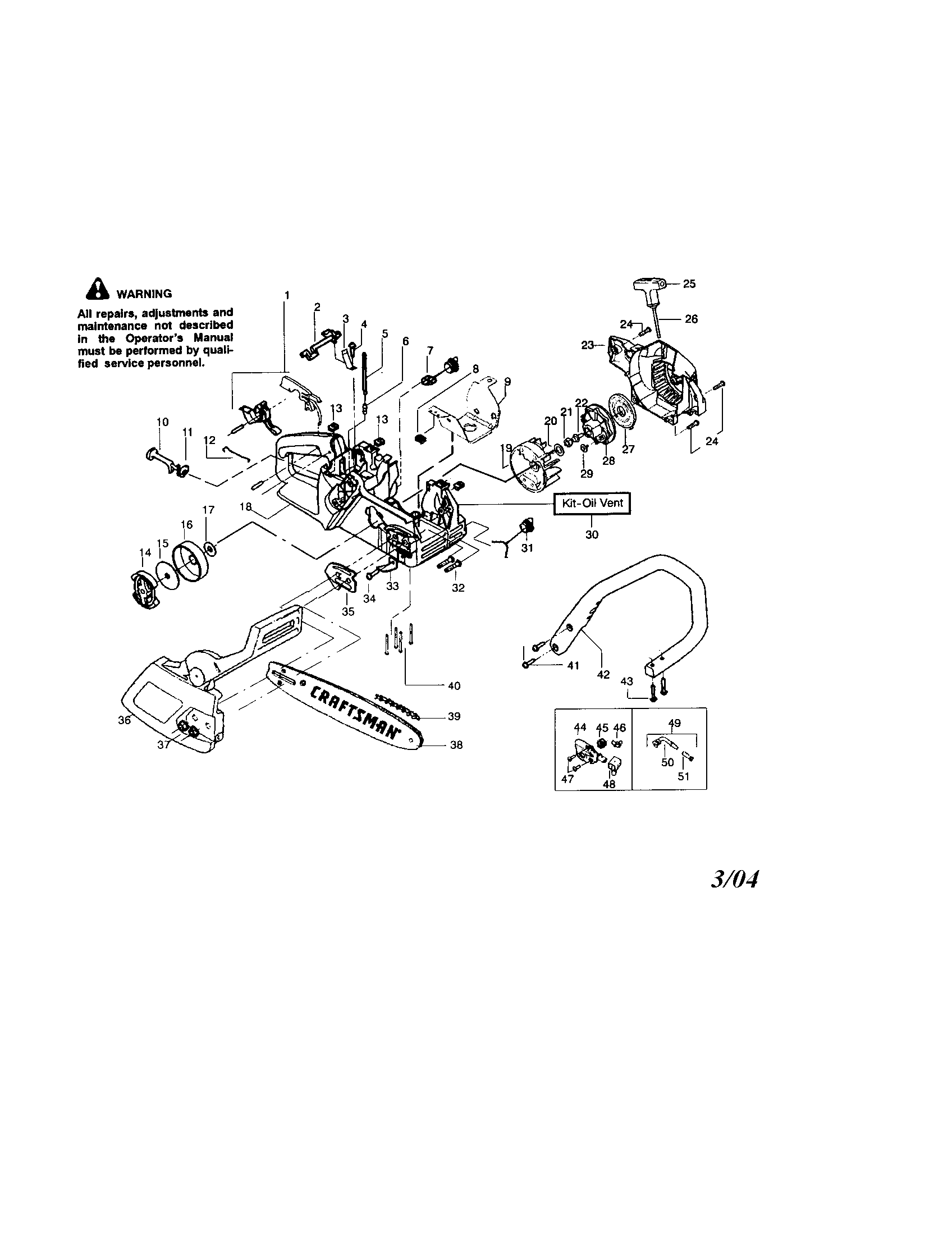 Craftsman 358350660 chain/bar/handle diagram