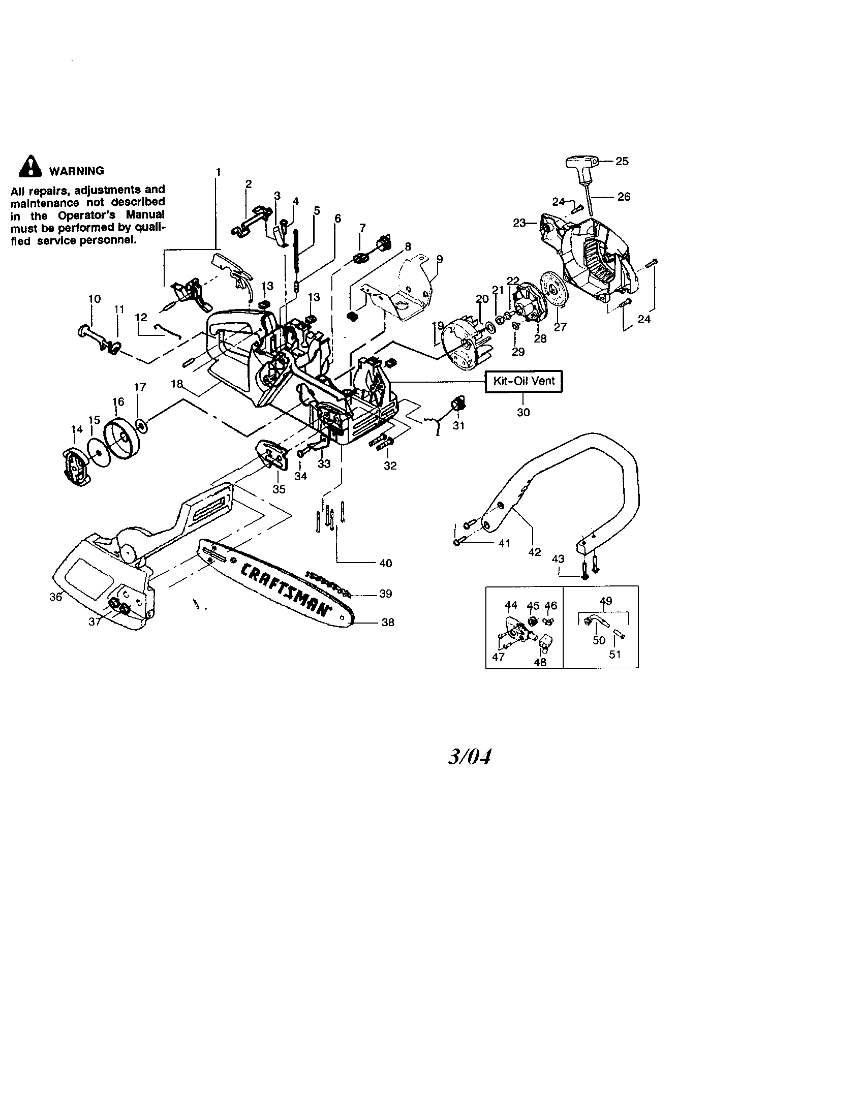 Craftsman 358360280 chain/bar/handle/housing diagram