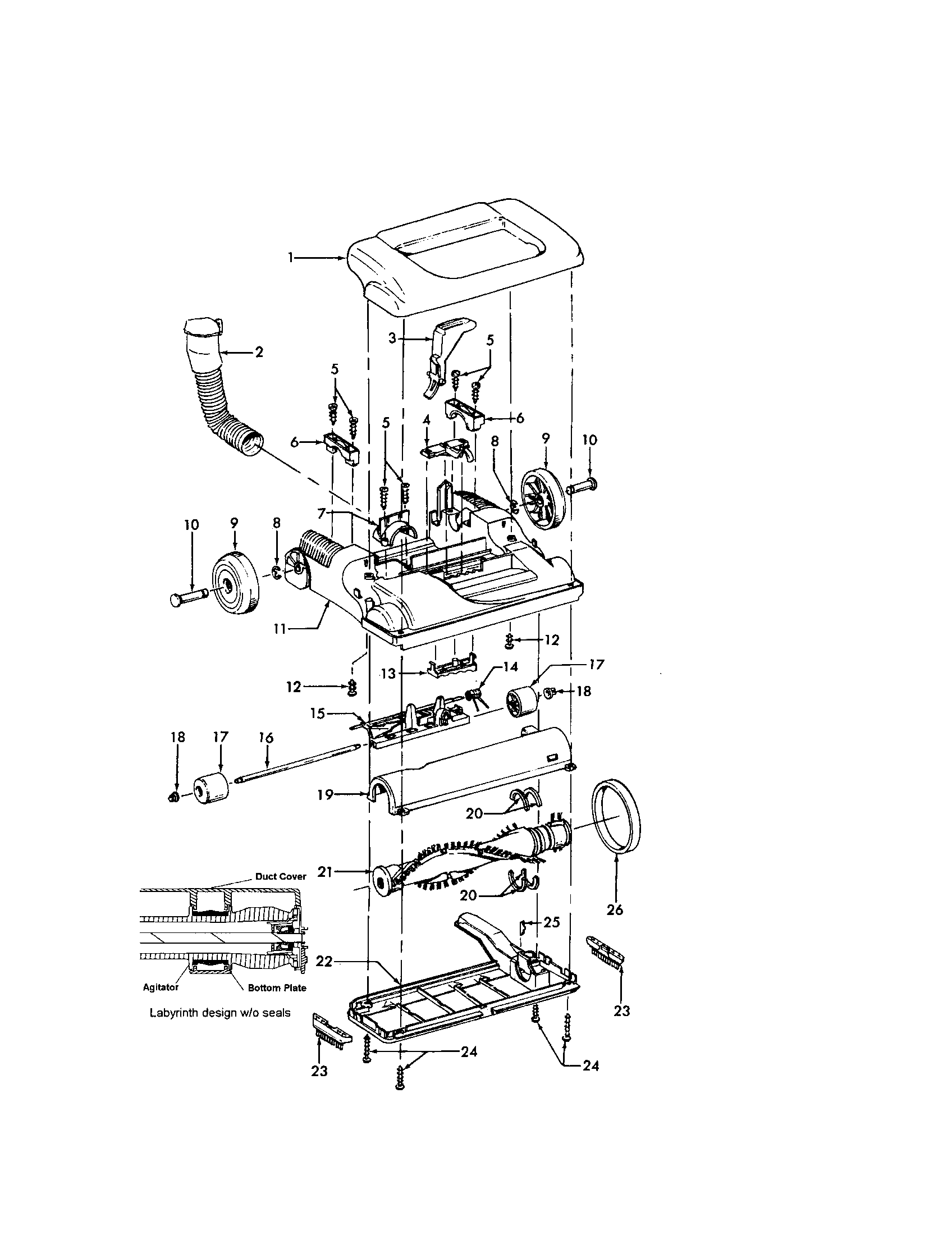 Hoover C1712-900 hood/wheels/agitator diagram