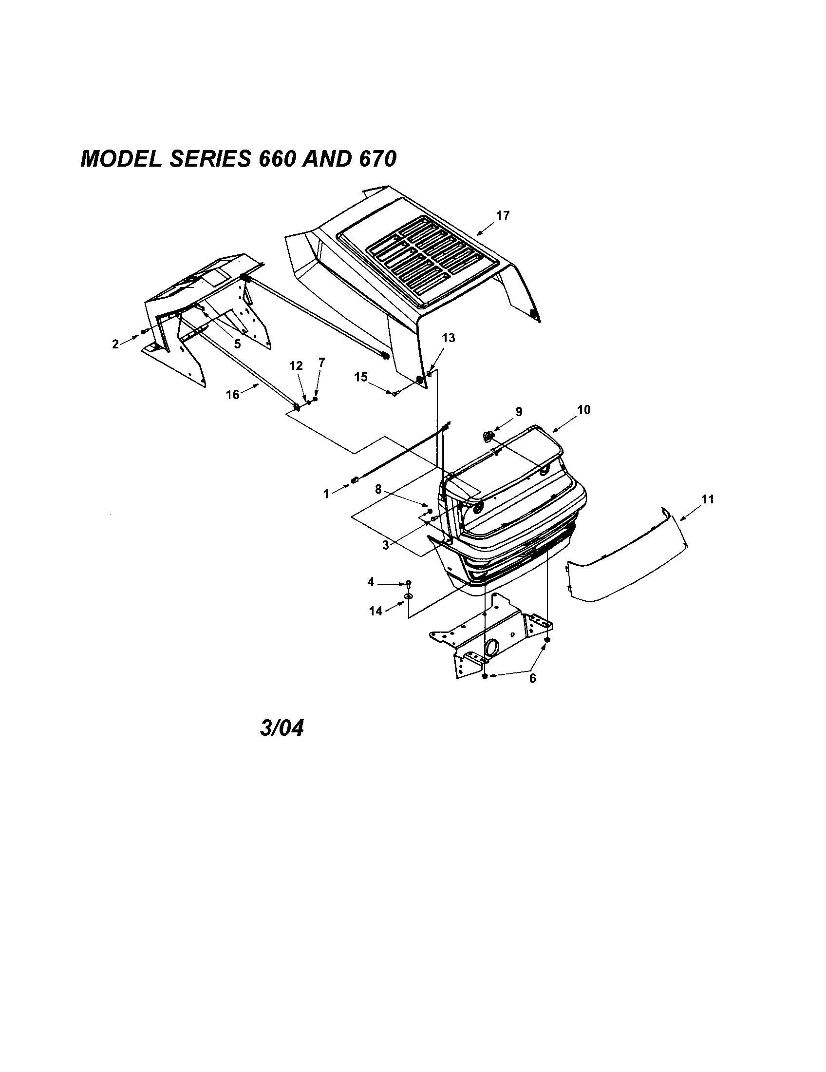MTD 13BI675H062 hood/grille - series 660 and 670 diagram