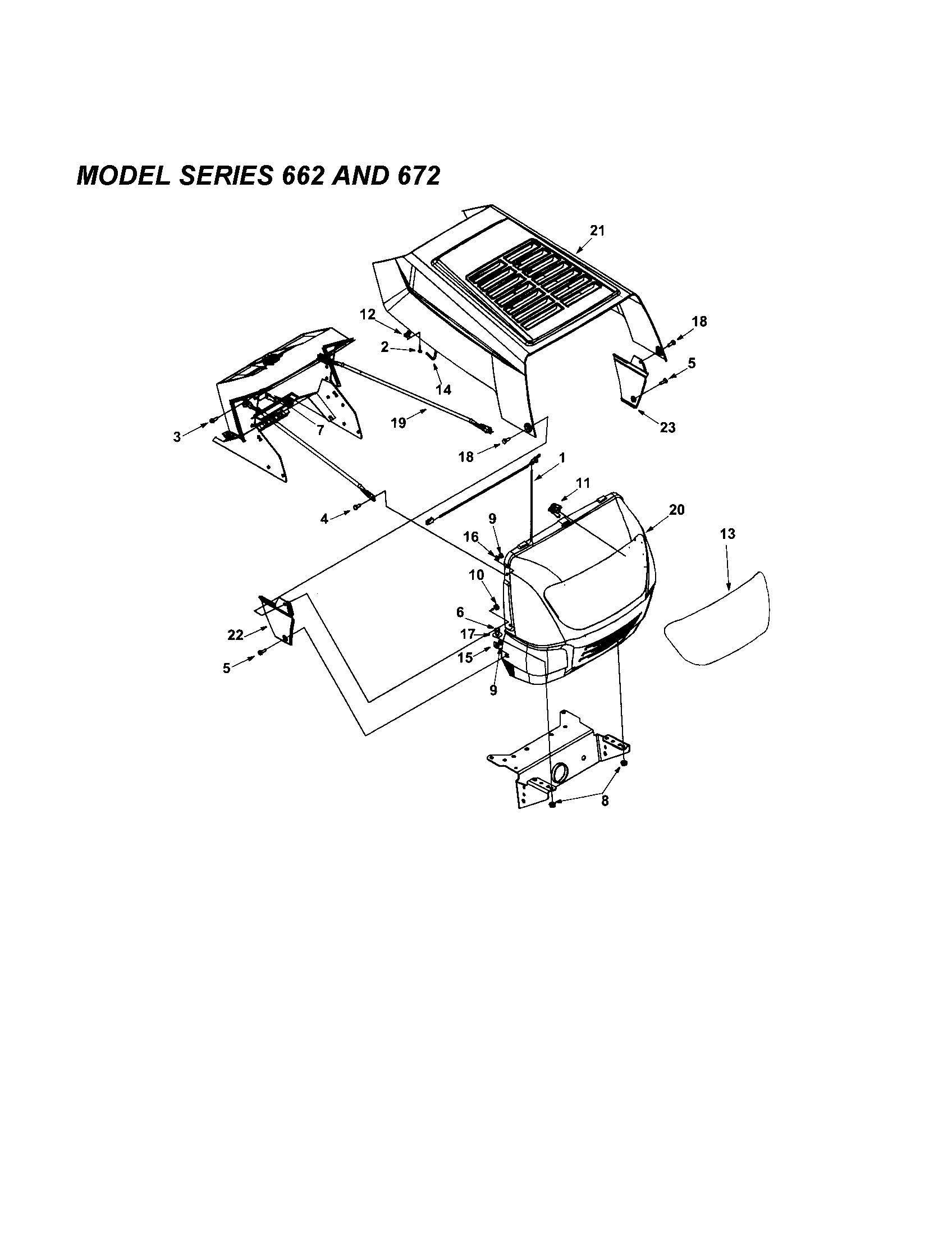 MTD 660 THRU 679 hood/grille - series 662 and 672 diagram