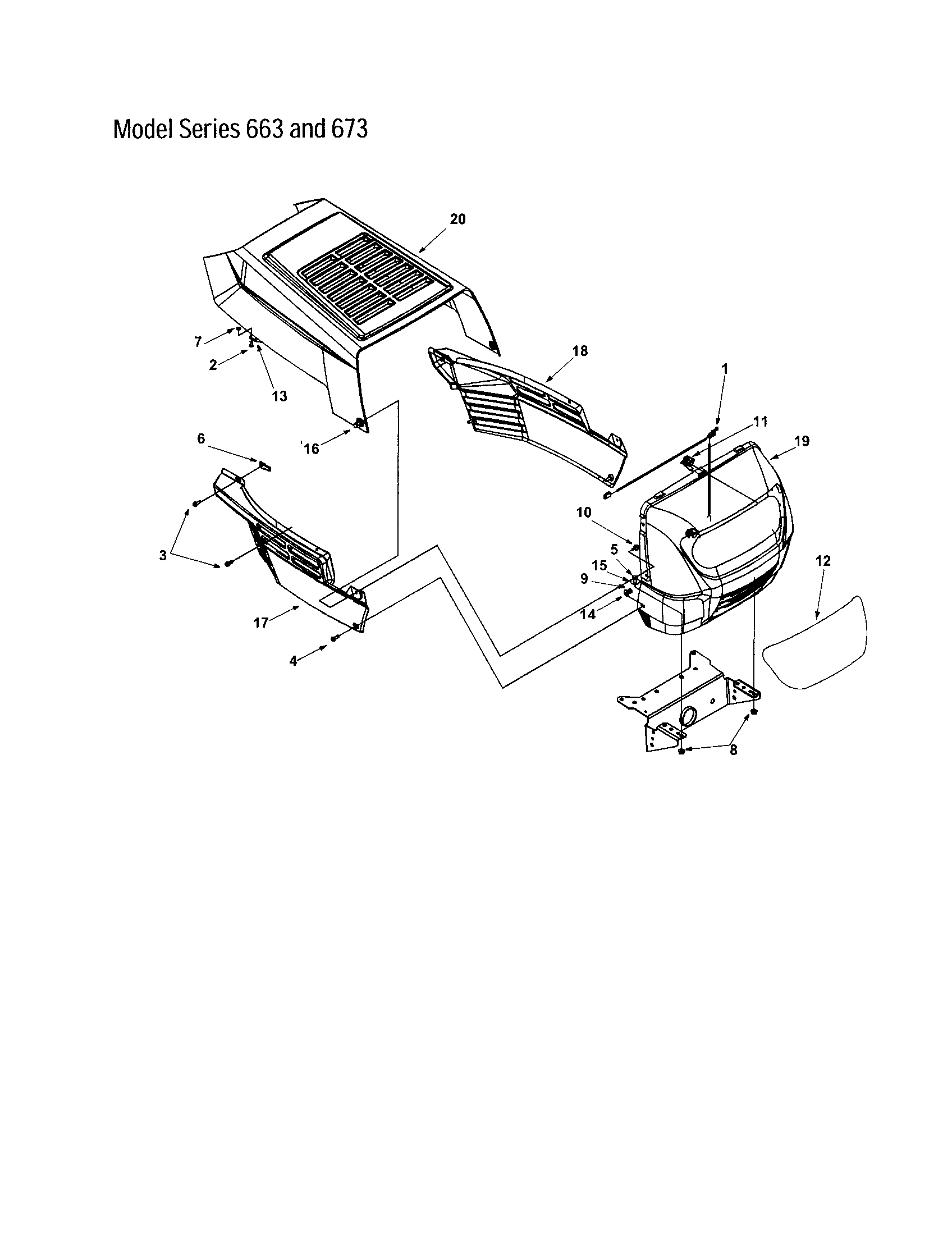 MTD 13BI675H062 hood/grille - series 663 and 673 diagram