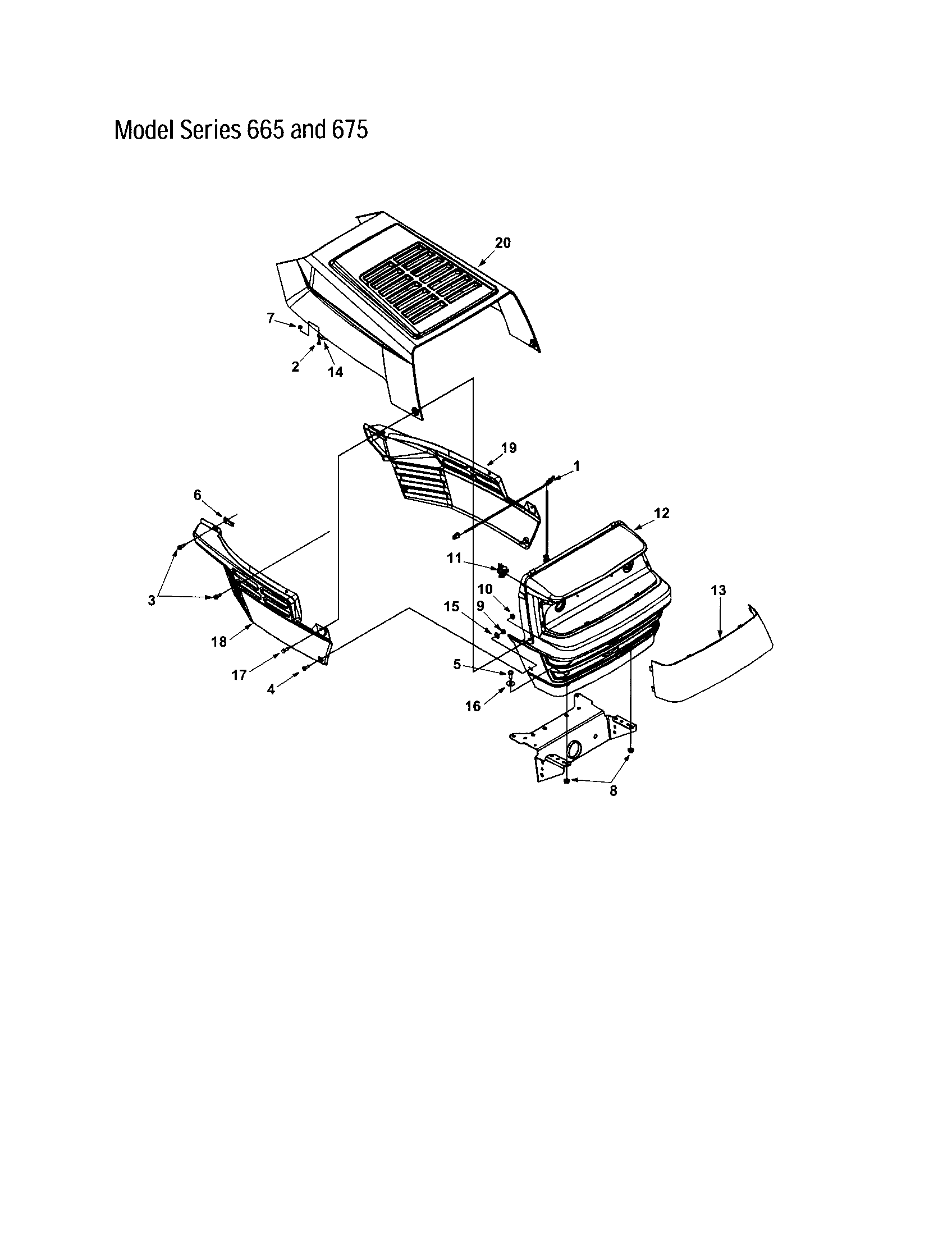 MTD 660 THRU 679 hood/grille - series 665 and 675 diagram