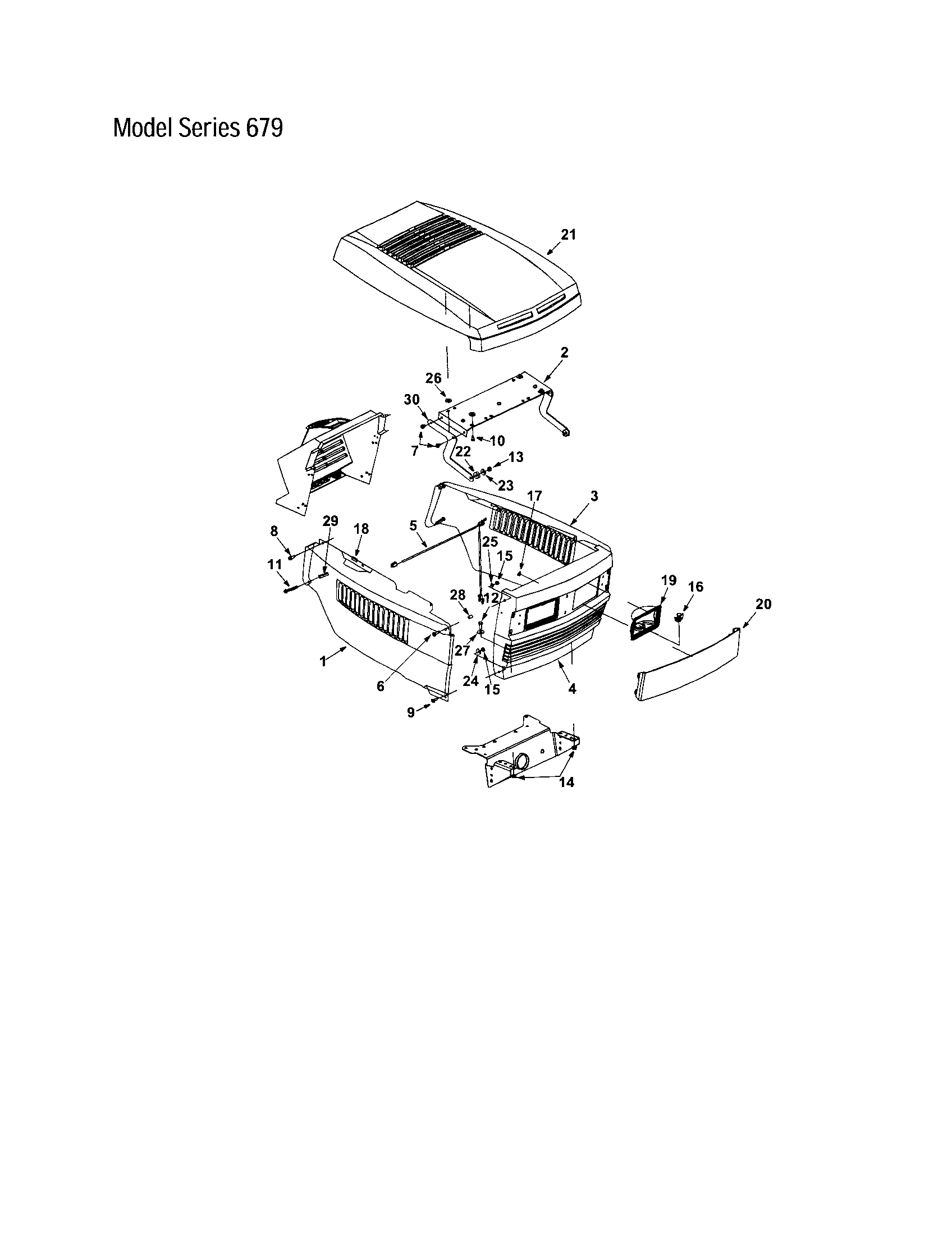 MTD 660 THRU 679 hood/grille - series 679 diagram