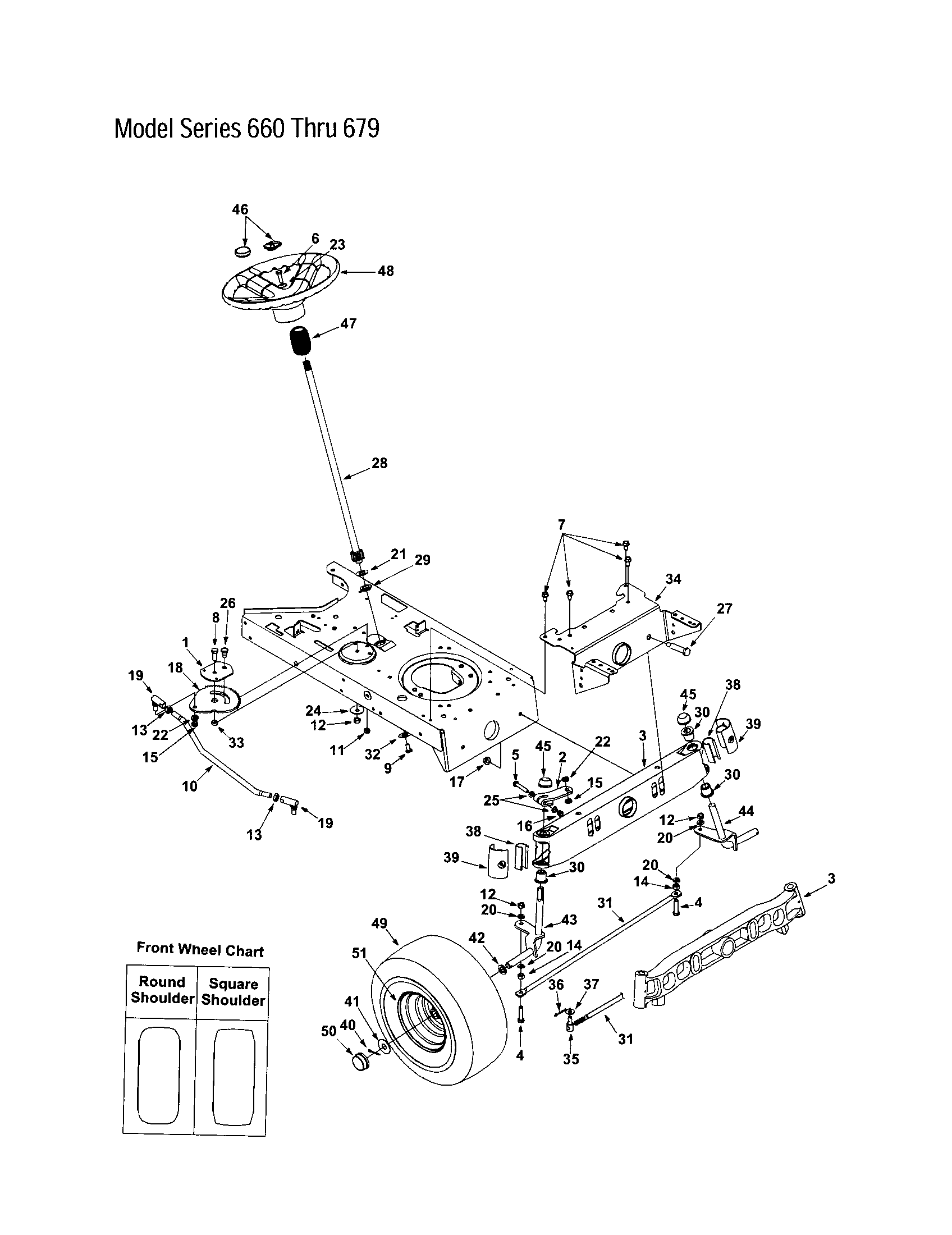 MTD 660 THRU 679 steering - series 660 thru 679 diagram