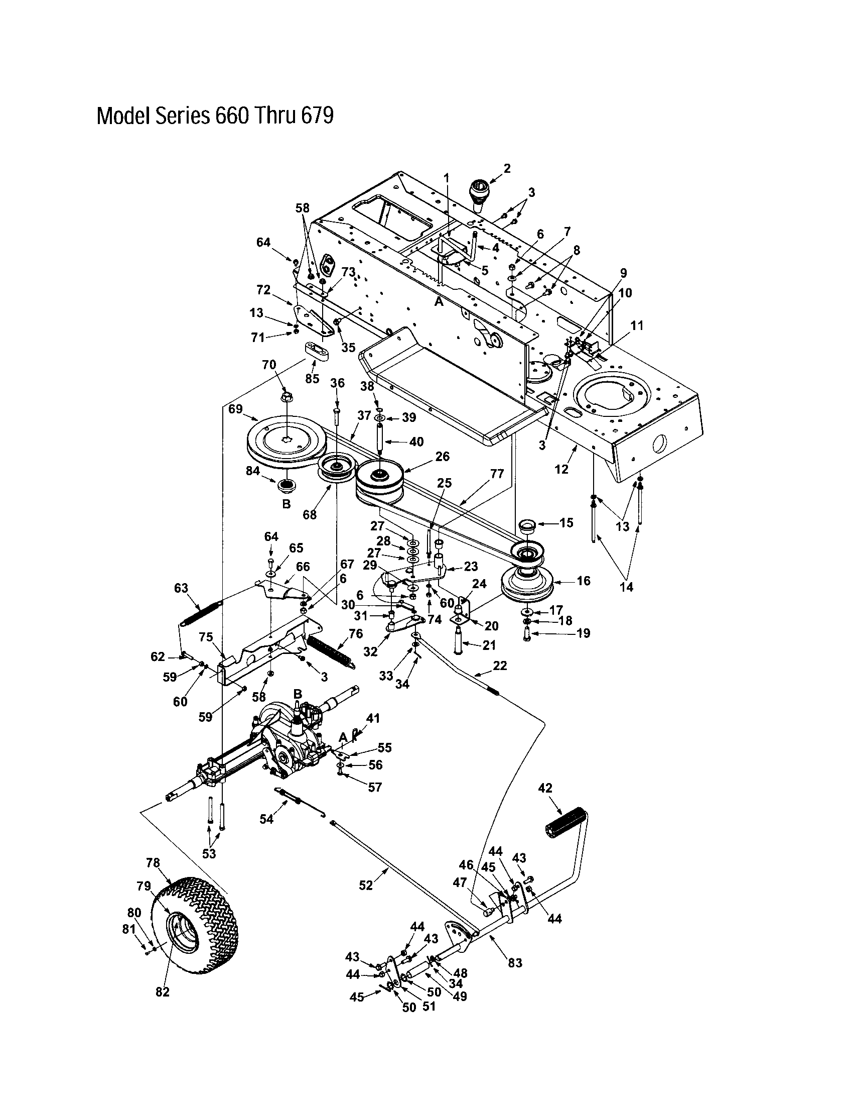 MTD 660 THRU 679 shift lever/wheel diagram