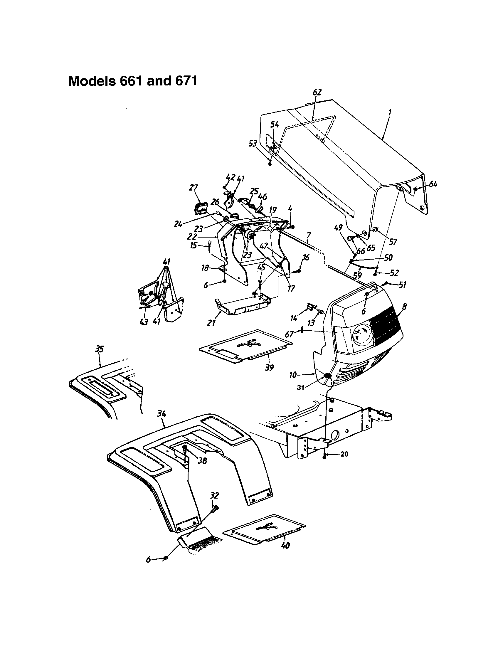 MTD 660 THRU 679 hood - model 661 and 671 diagram