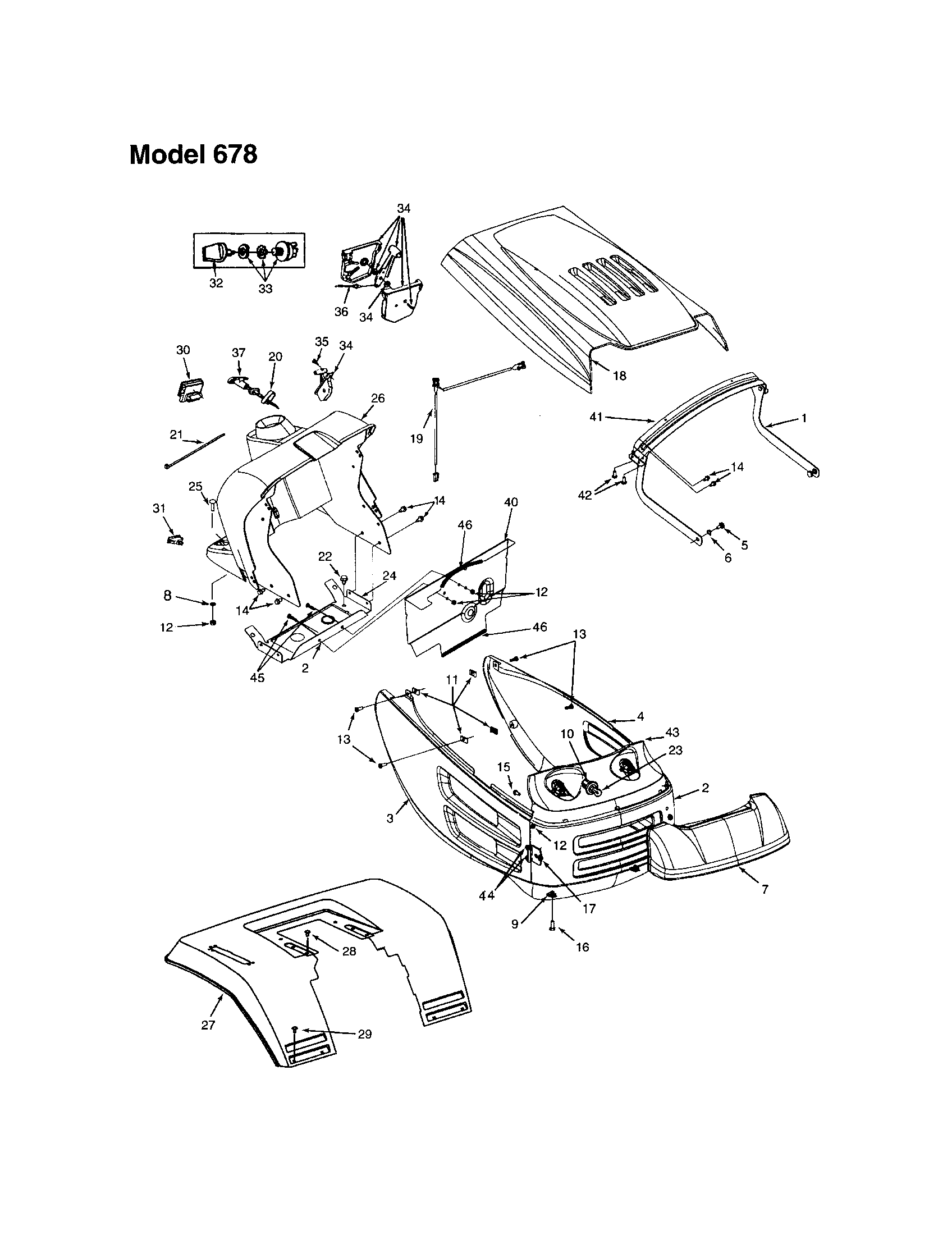 MTD 660 THRU 679 hood - model 678 diagram