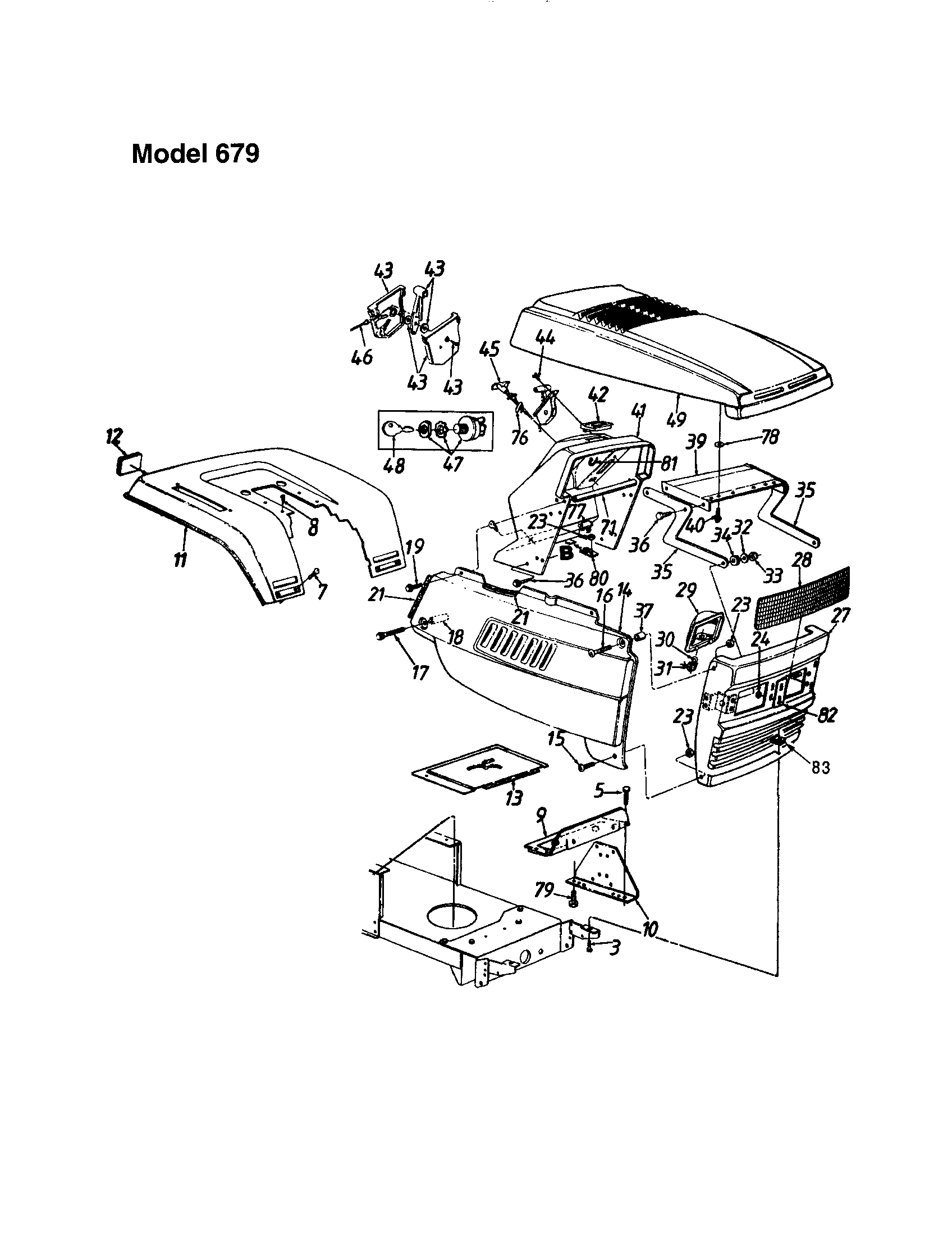 MTD 660 THRU 679 hood - model 679 diagram