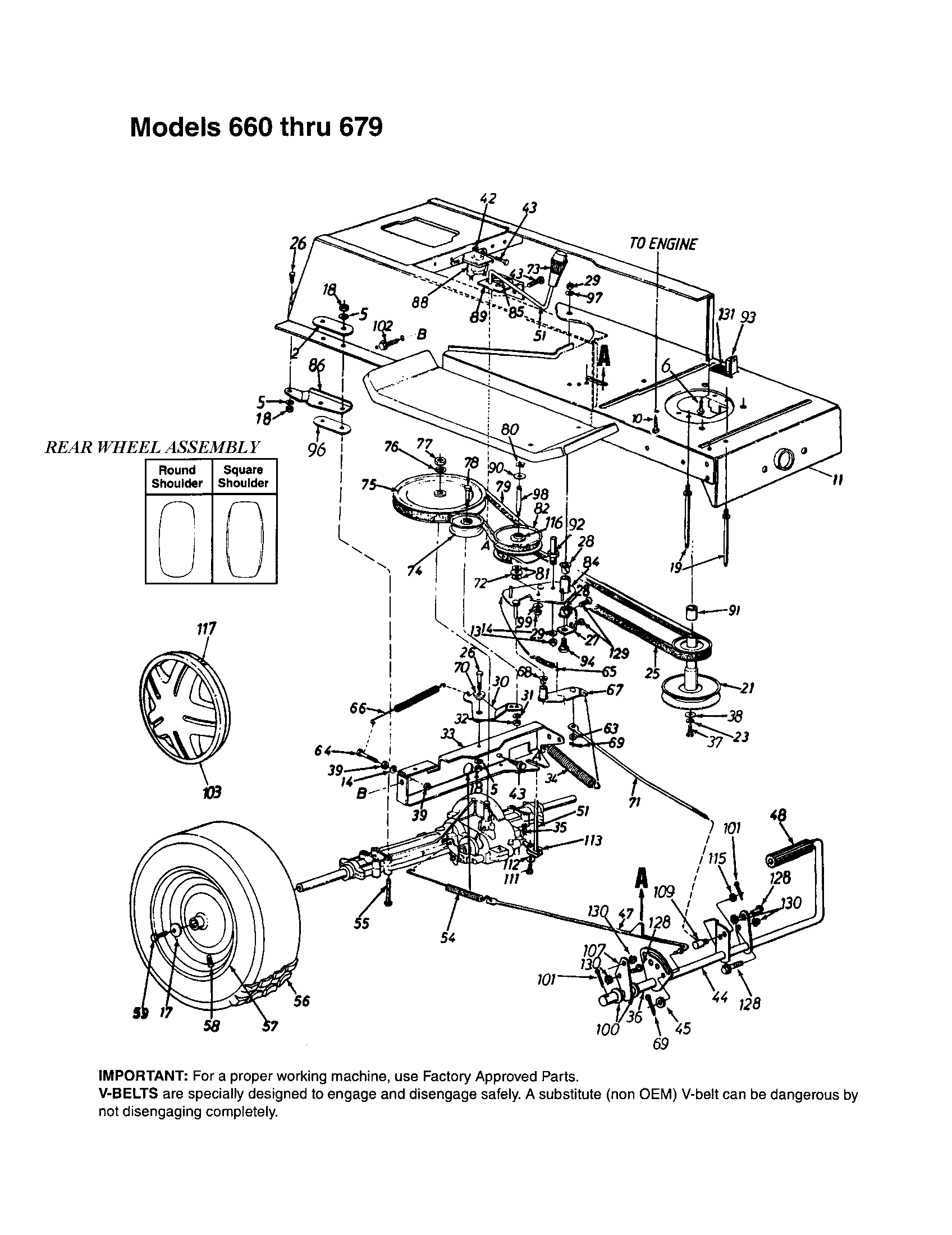 MTD 660 THRU 679 frame/rear wheel diagram