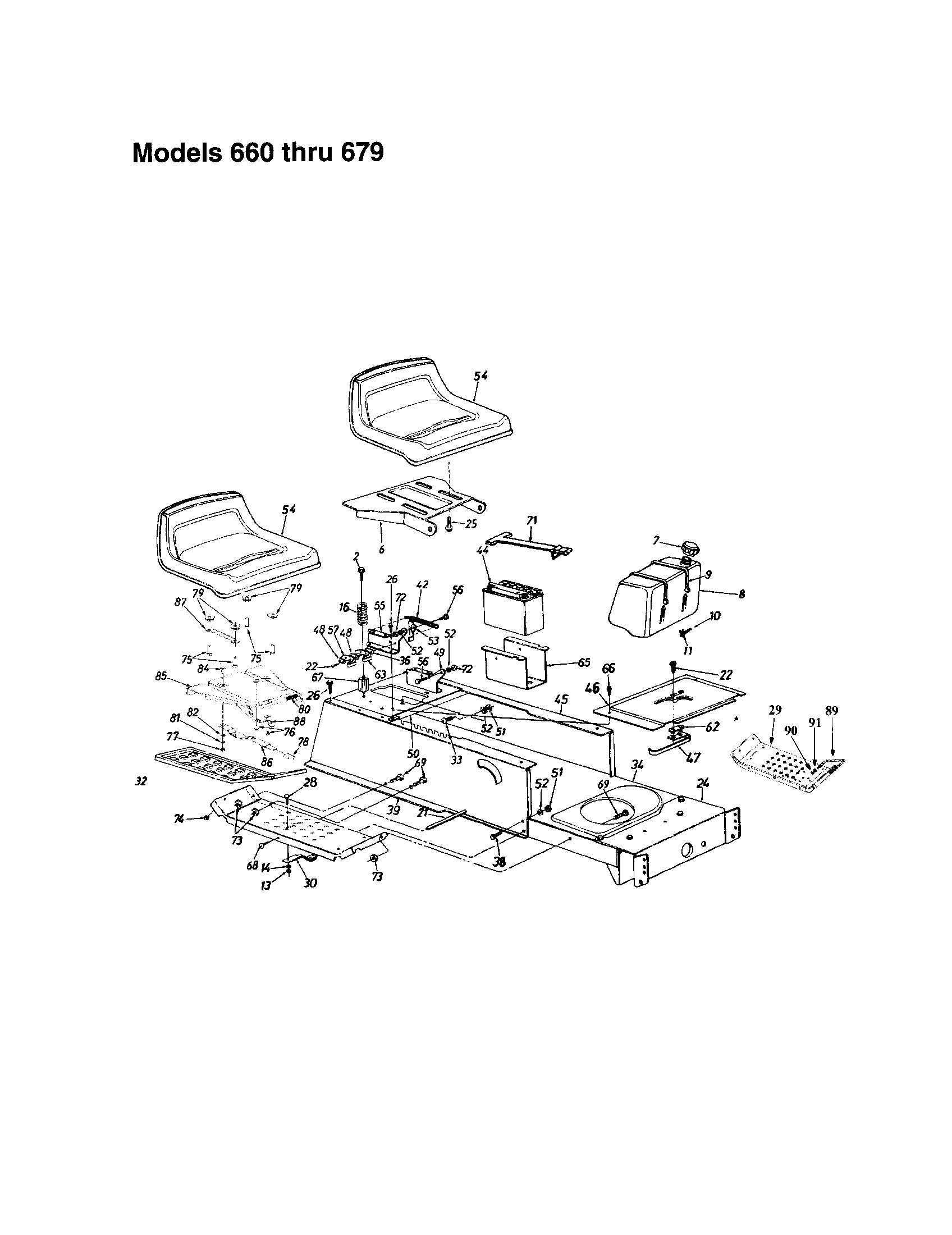 MTD 13BH670F062 seat and frame diagram