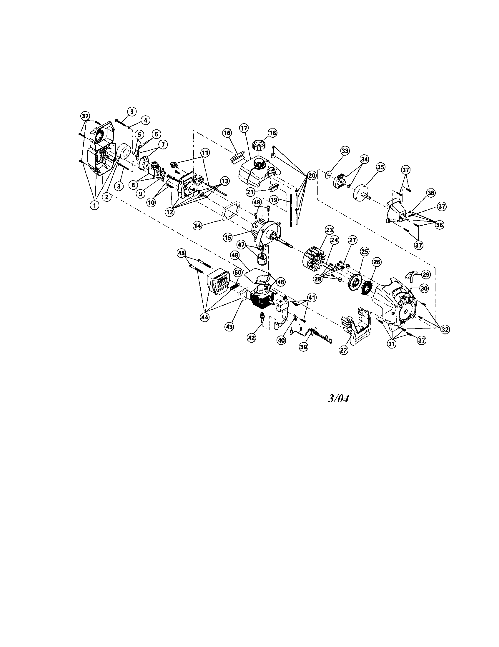 Bolens 41BD250G163 fuel tank/crankcase/flywheel diagram