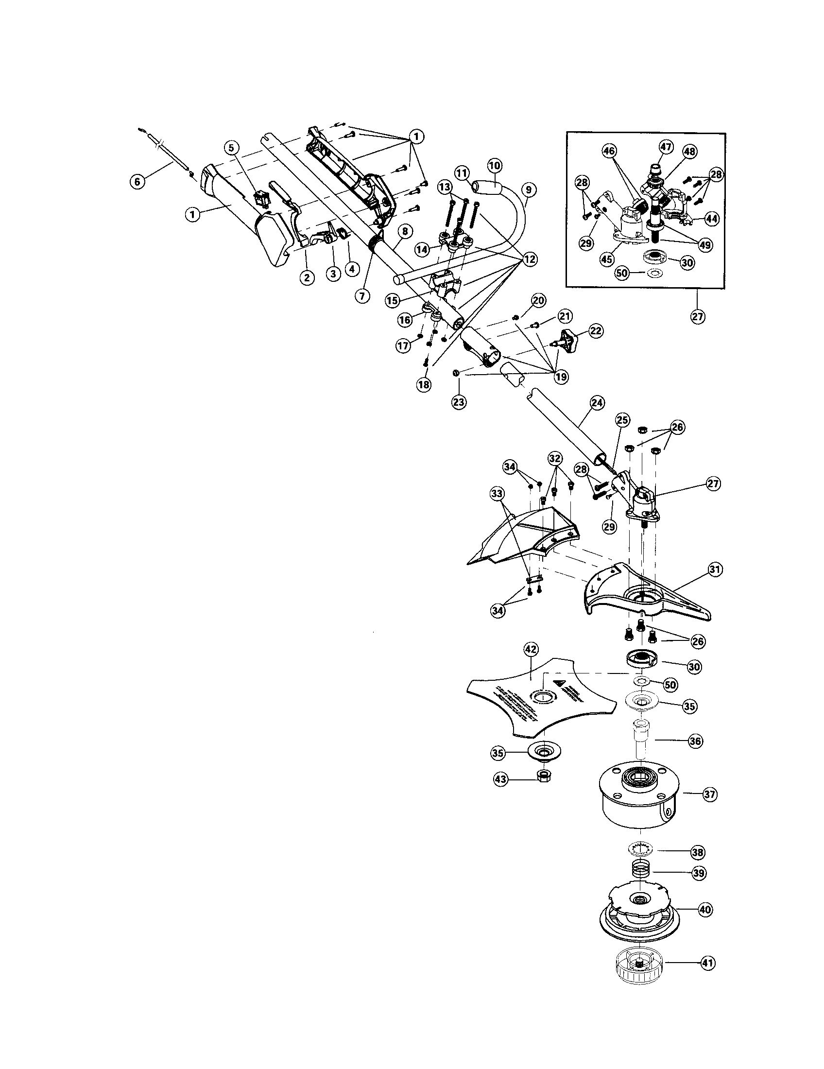 Troybilt TB90BC handle/throttle housing/shield diagram