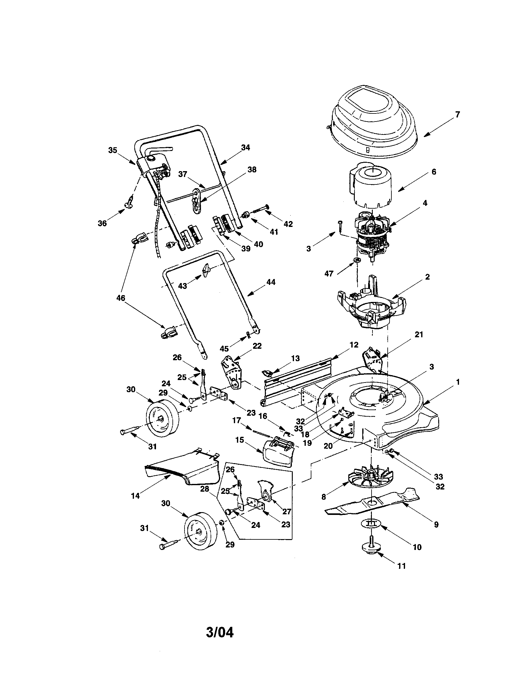 Bolens 707 18" rear bagger mower diagram