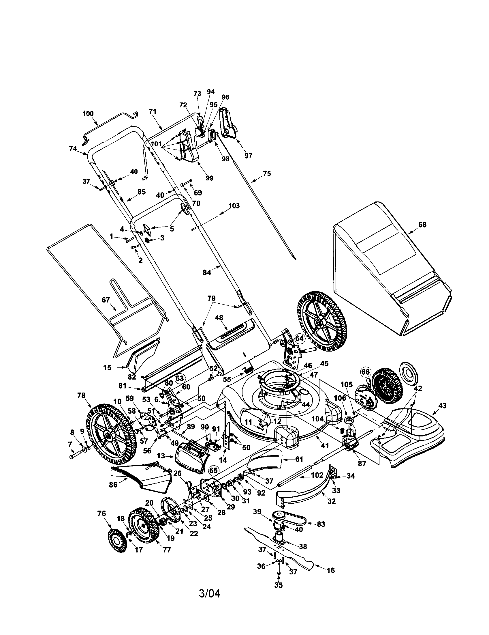 Troybilt 12AS5690063-2002 3-in-1 self starter-propelled mower diagram