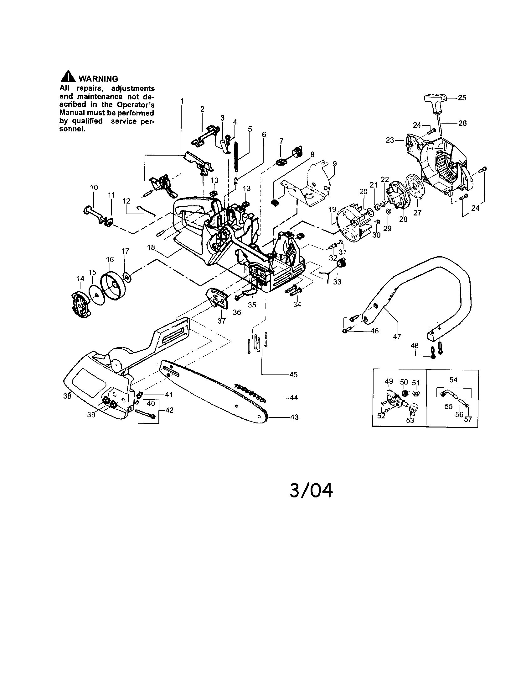 Poulan PATRIOT 1900 LE chain/bar/handle/fan housing diagram