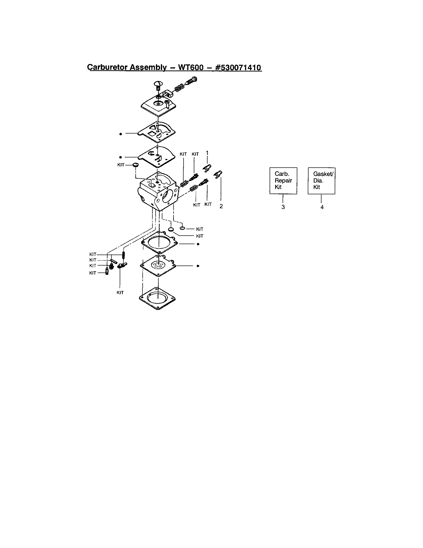 Poulan PATRIOT 1900 LE carburetor - wt600 - #530071410 diagram