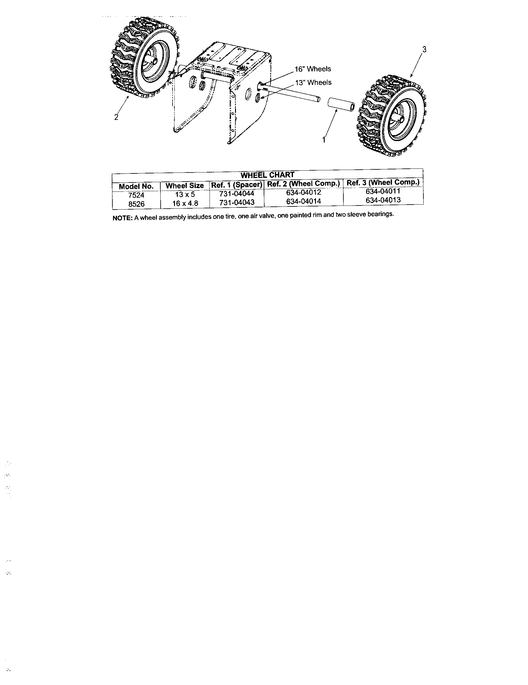 Troybilt 31AS6R72063 wheel chart diagram