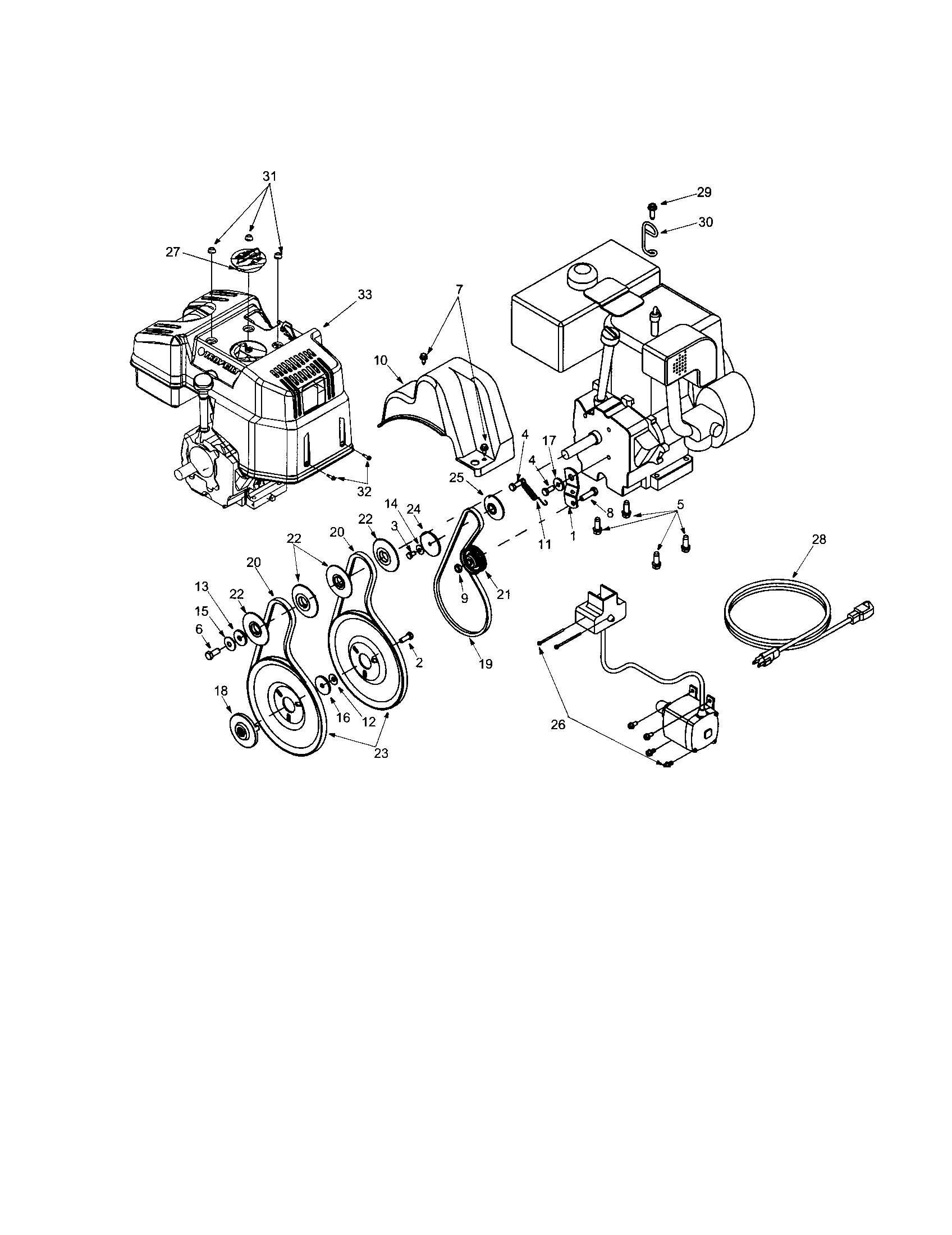 Troybilt 31AS6R72063 engine shroud/auger pulley diagram