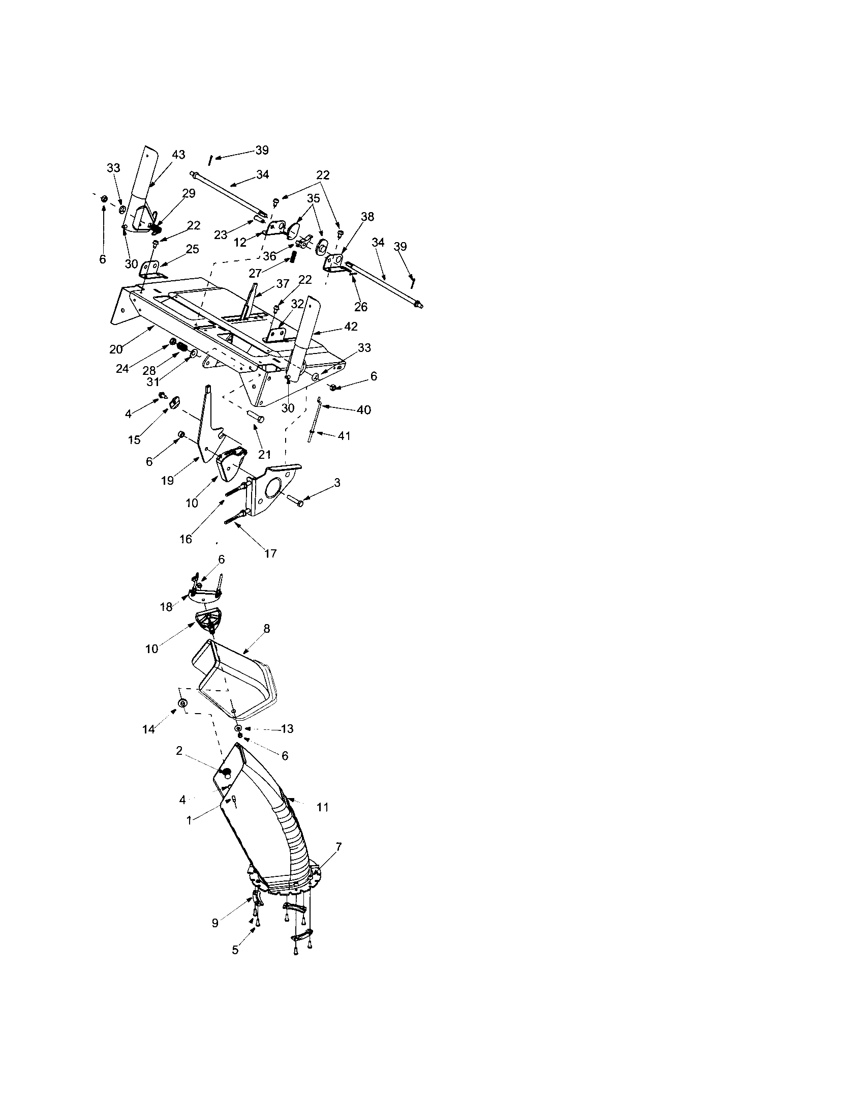 Troybilt 31AS6R72063 lower chute/handle panel diagram