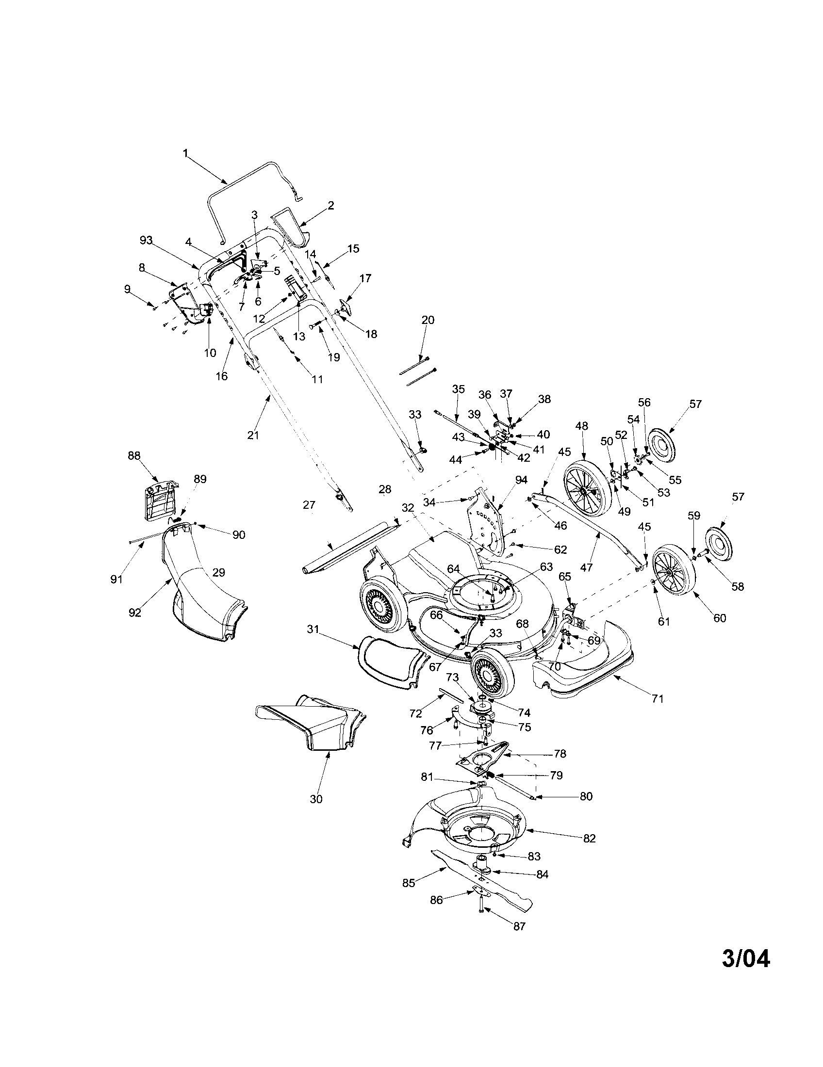 Cub Cadet 979 deck/handle/chute diagram