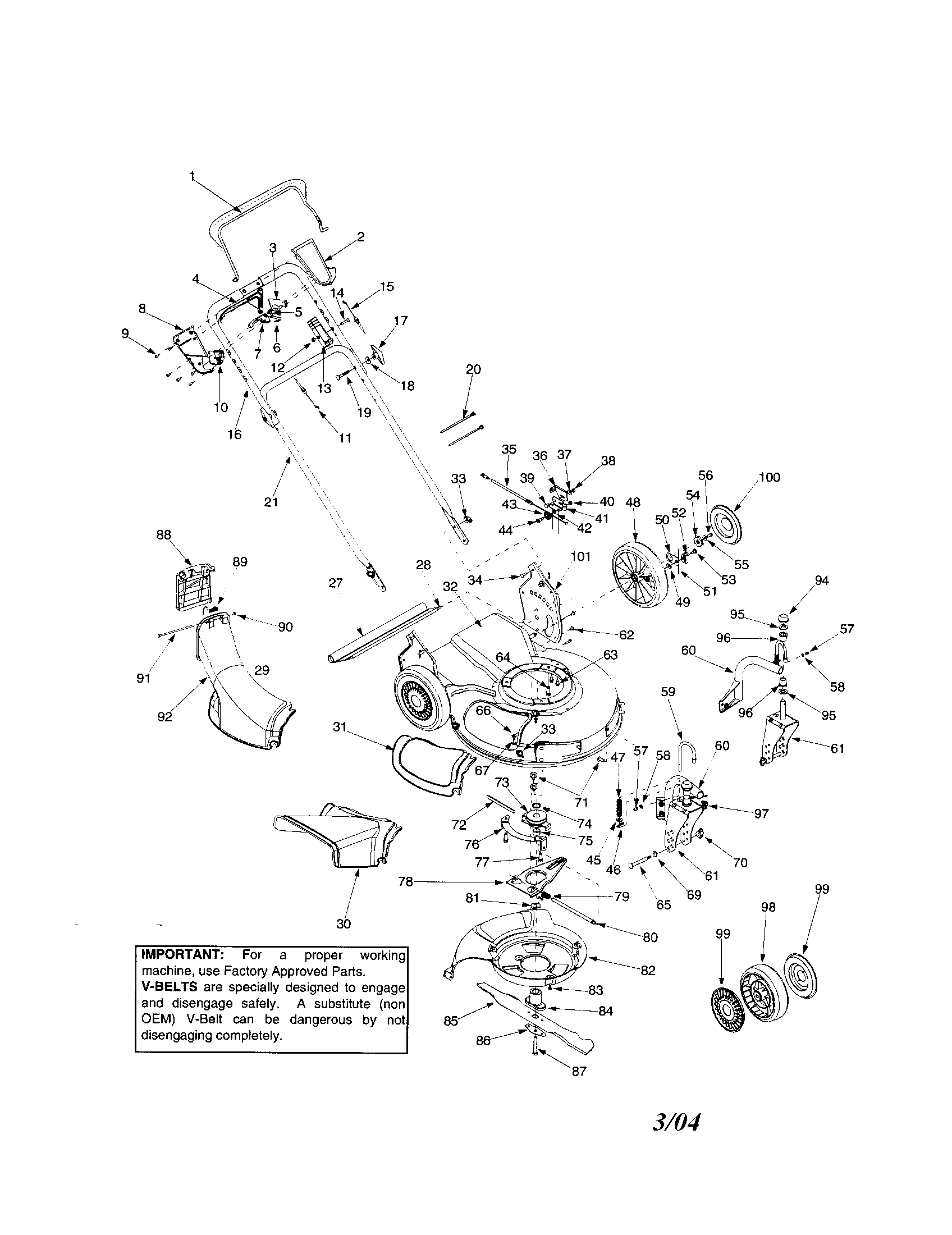 Cub Cadet 12A997A100 deck/chute/blade/handlebar diagram