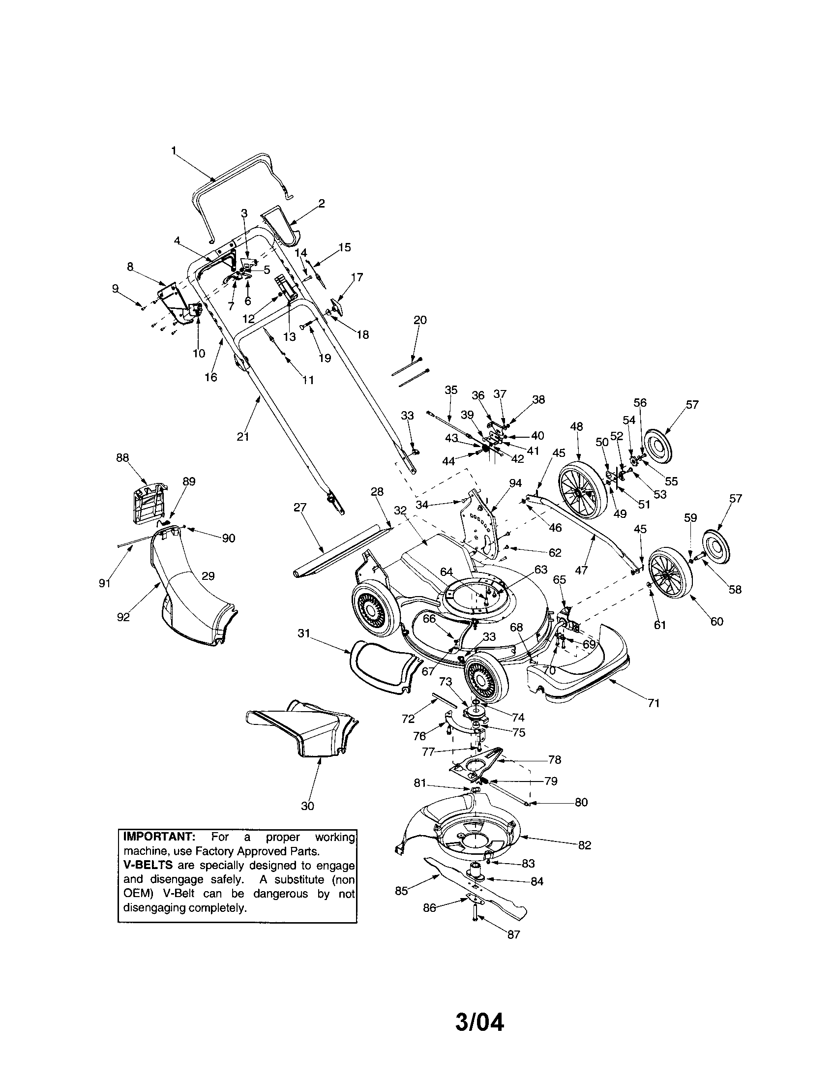 Cub Cadet 12A977A100 deck/wheels/chute/handle diagram