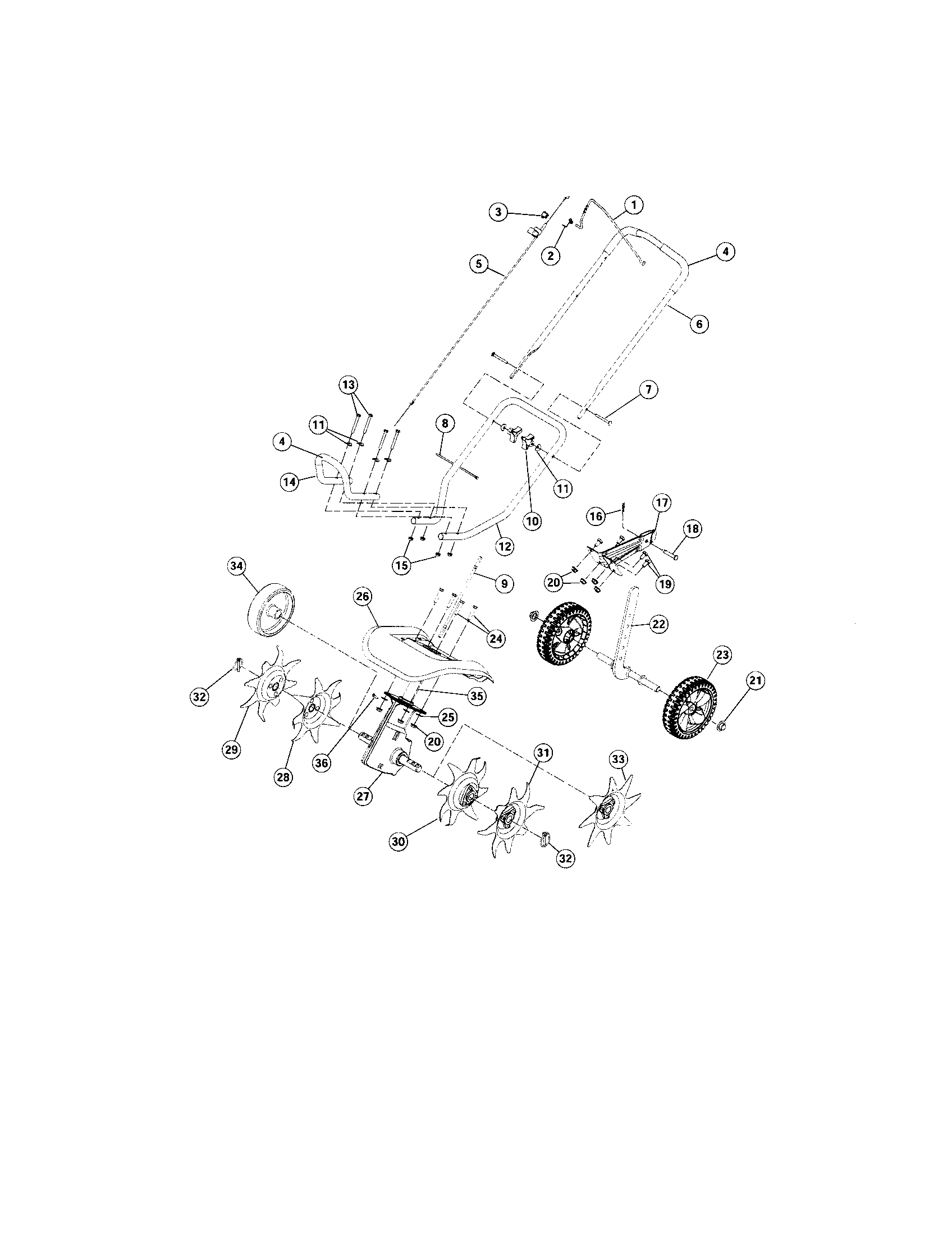 Troybilt TB144 boom and cultivator diagram