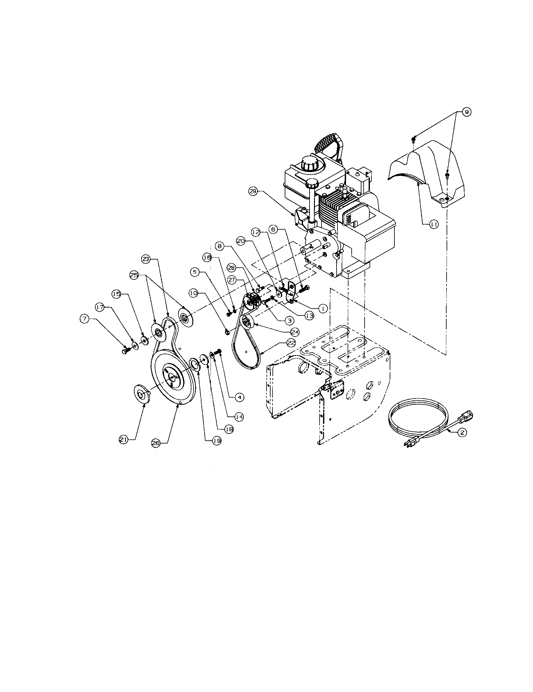 MTD E640F engine and v-belts (e600e, e610e) diagram