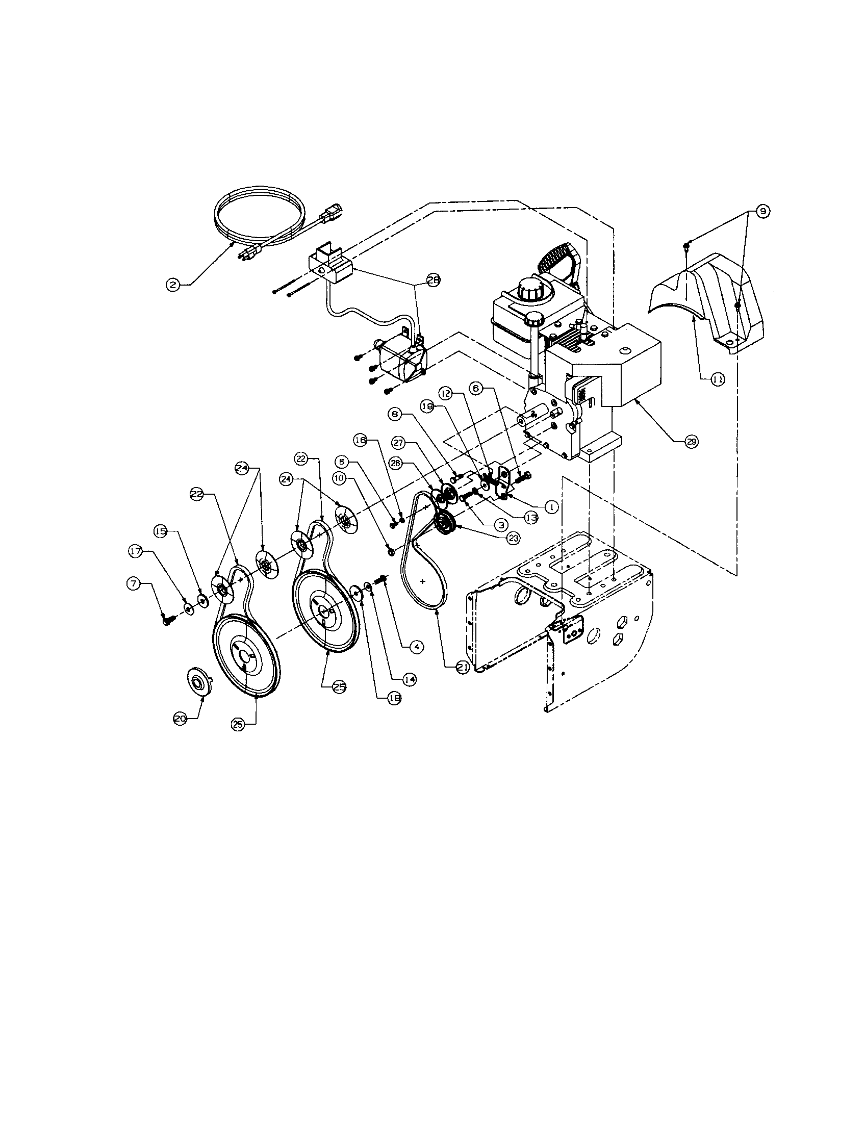 MTD E640F engine and v-belts (e640f, e660g) diagram