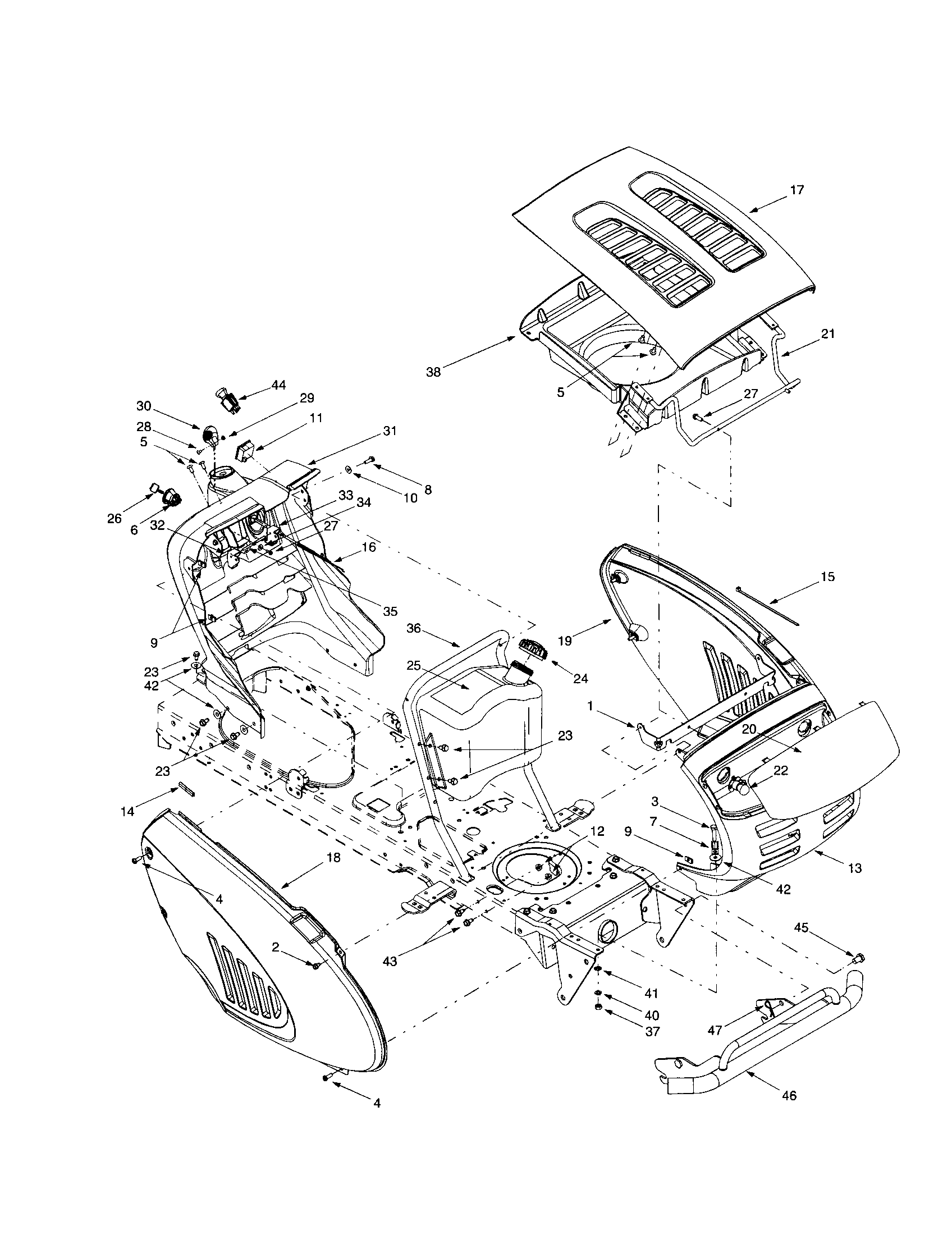 Troybilt 13AY609H063 hood section diagram