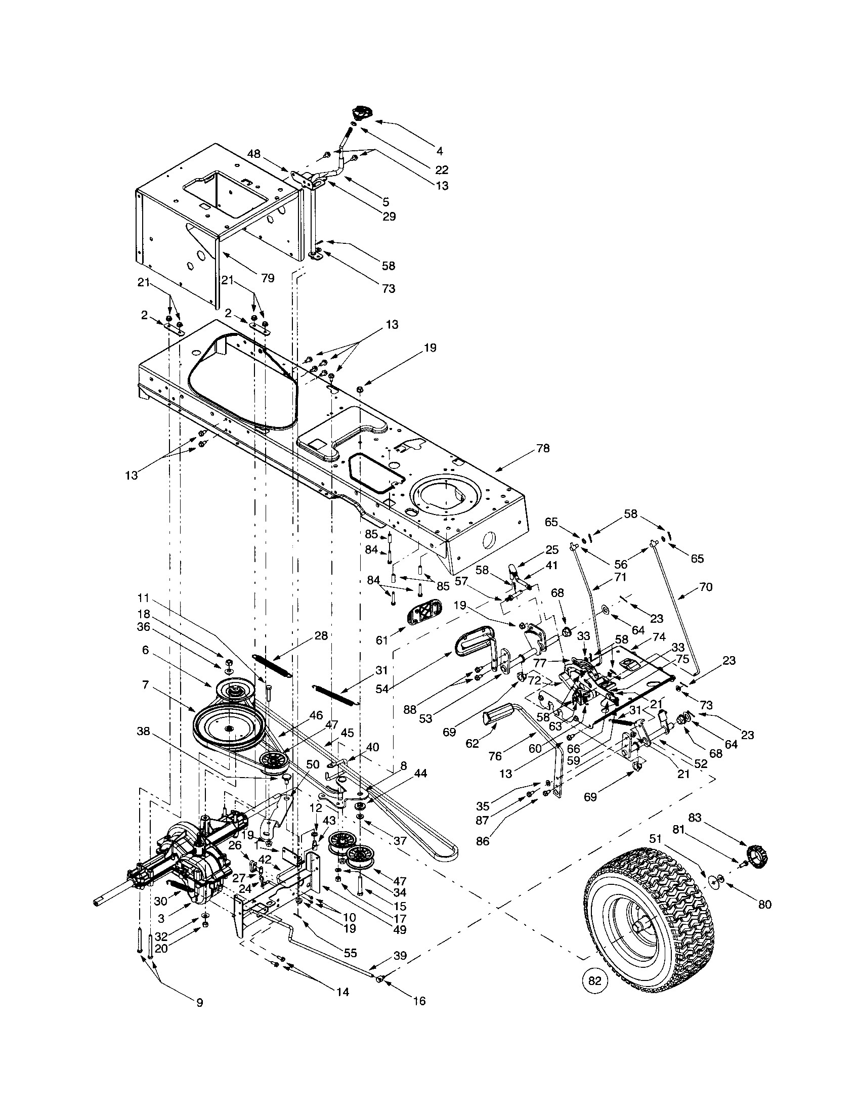 Troybilt 13AY609H063 transmission and frame diagram
