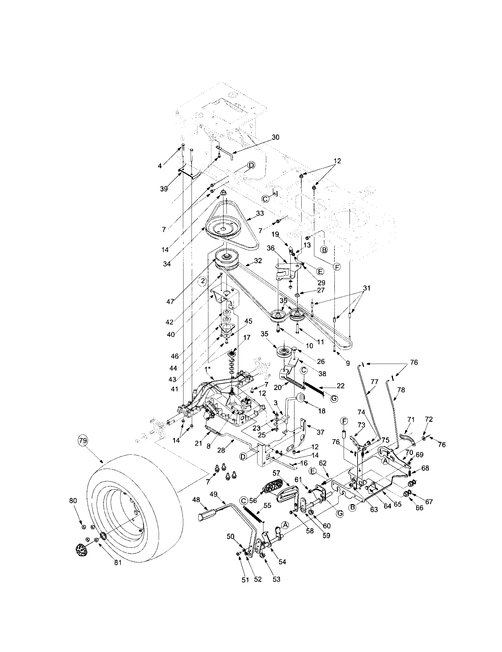 Troybilt 14AZ809K766 drive system diagram