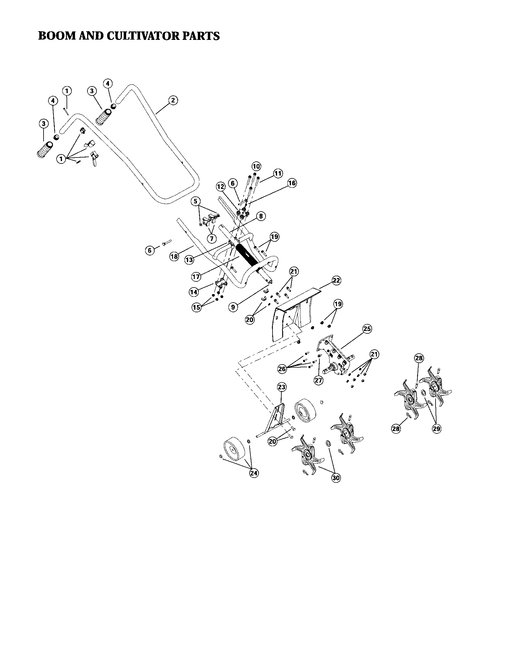 Bolens BL410 boom and cultivator diagram