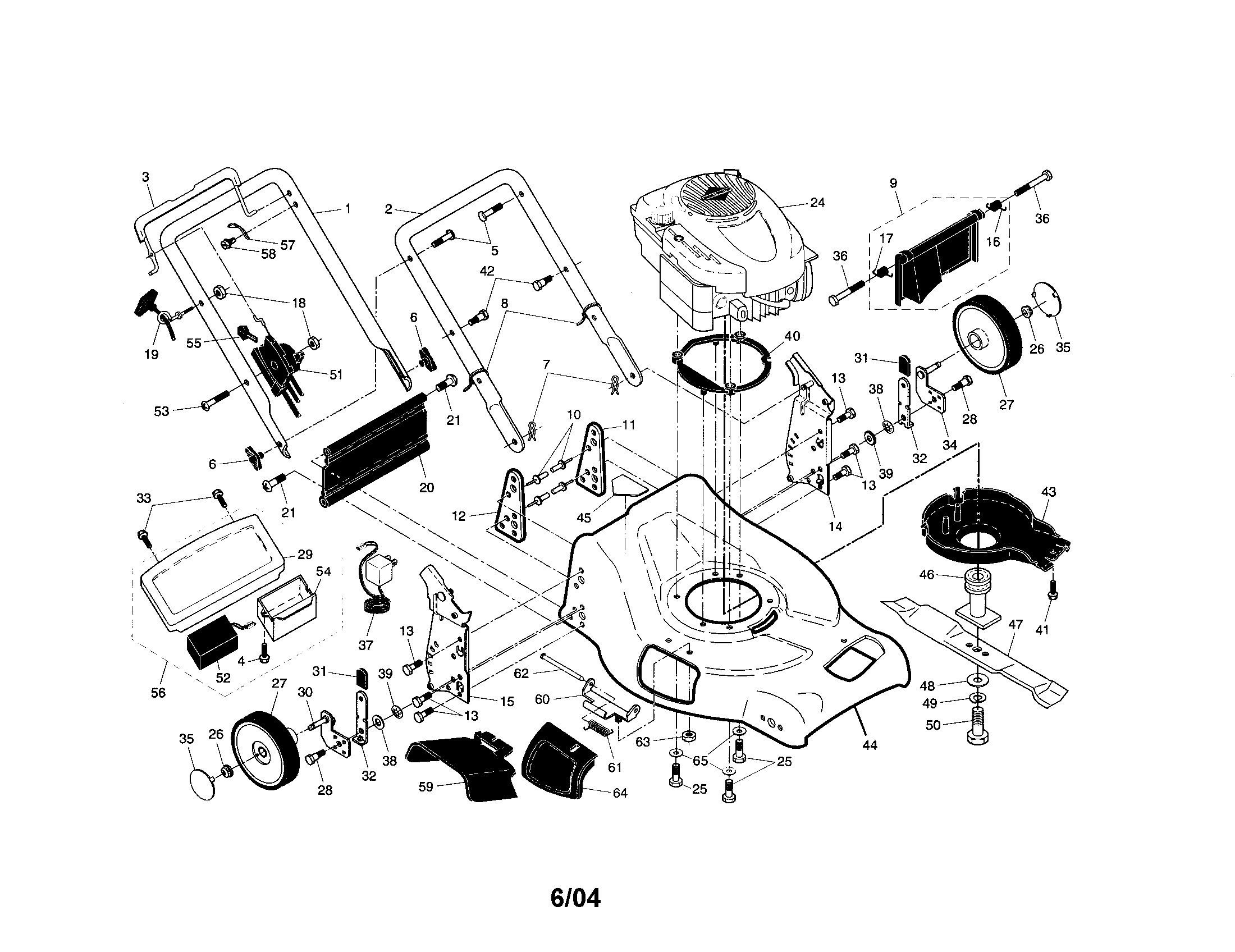 Craftsman 917378931 engine/housing/wheels/handle diagram