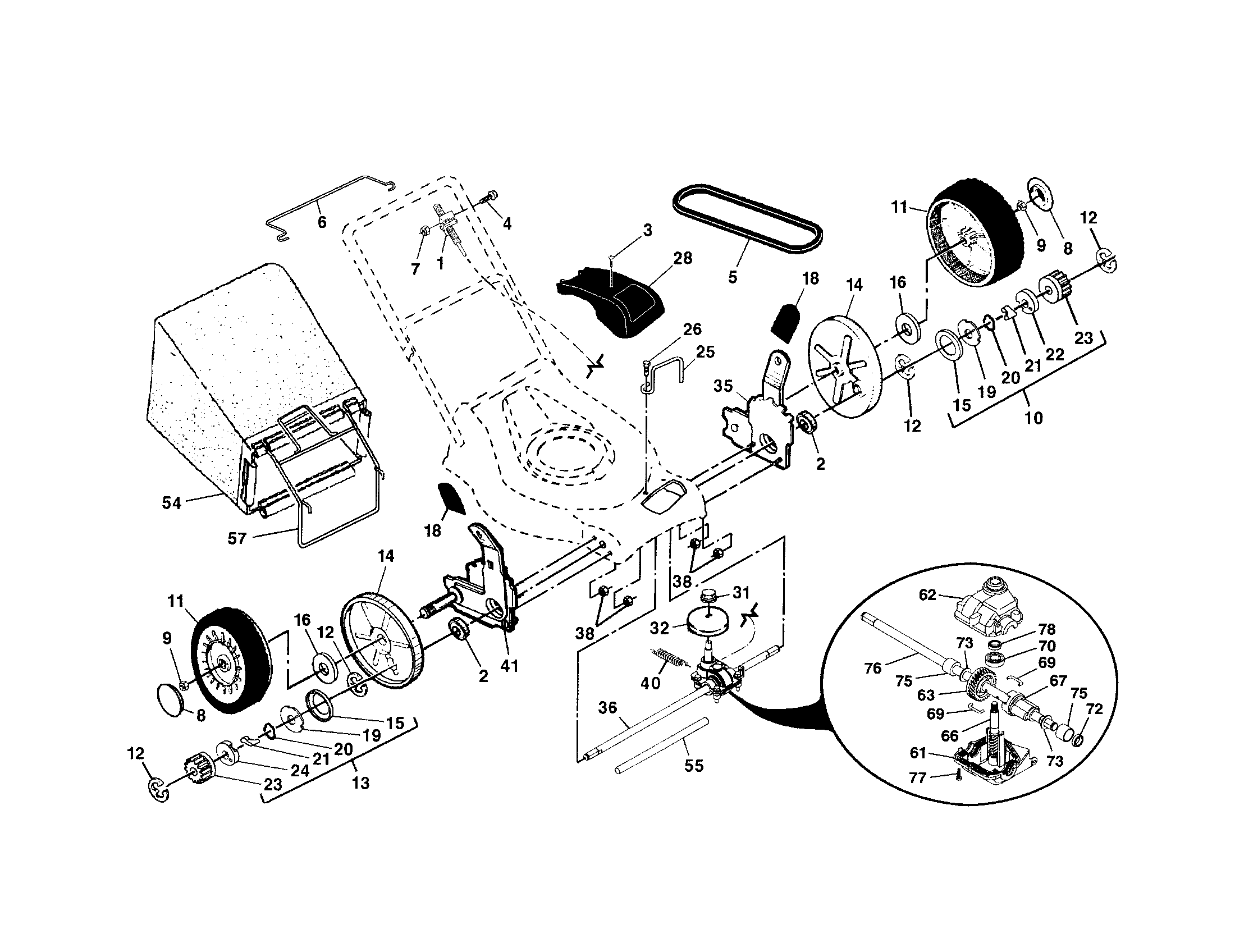 Craftsman 917378931 wheels/tires/bag/belt diagram
