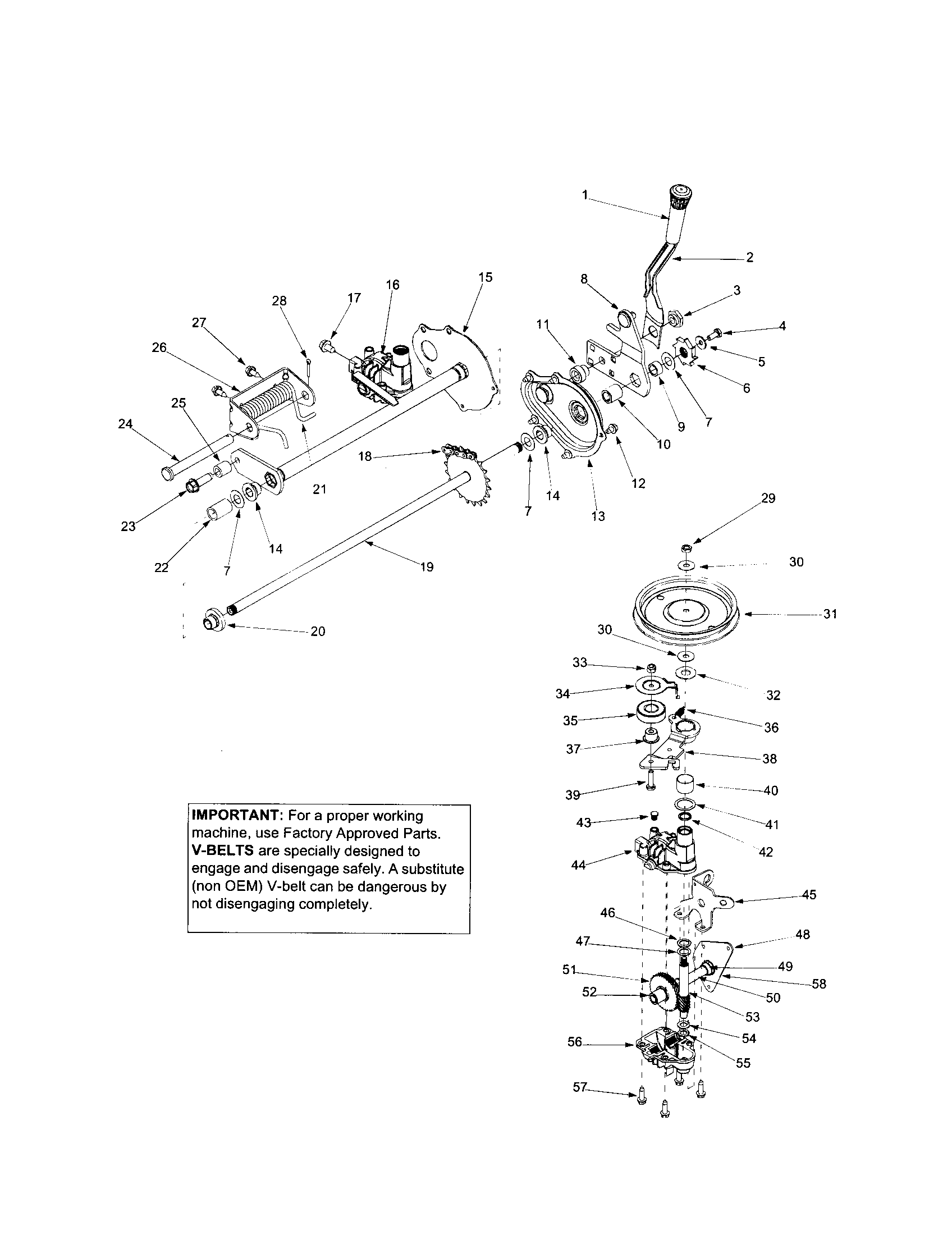 Troybilt 12A-959K063 transmission/rear axle/pulley diagram