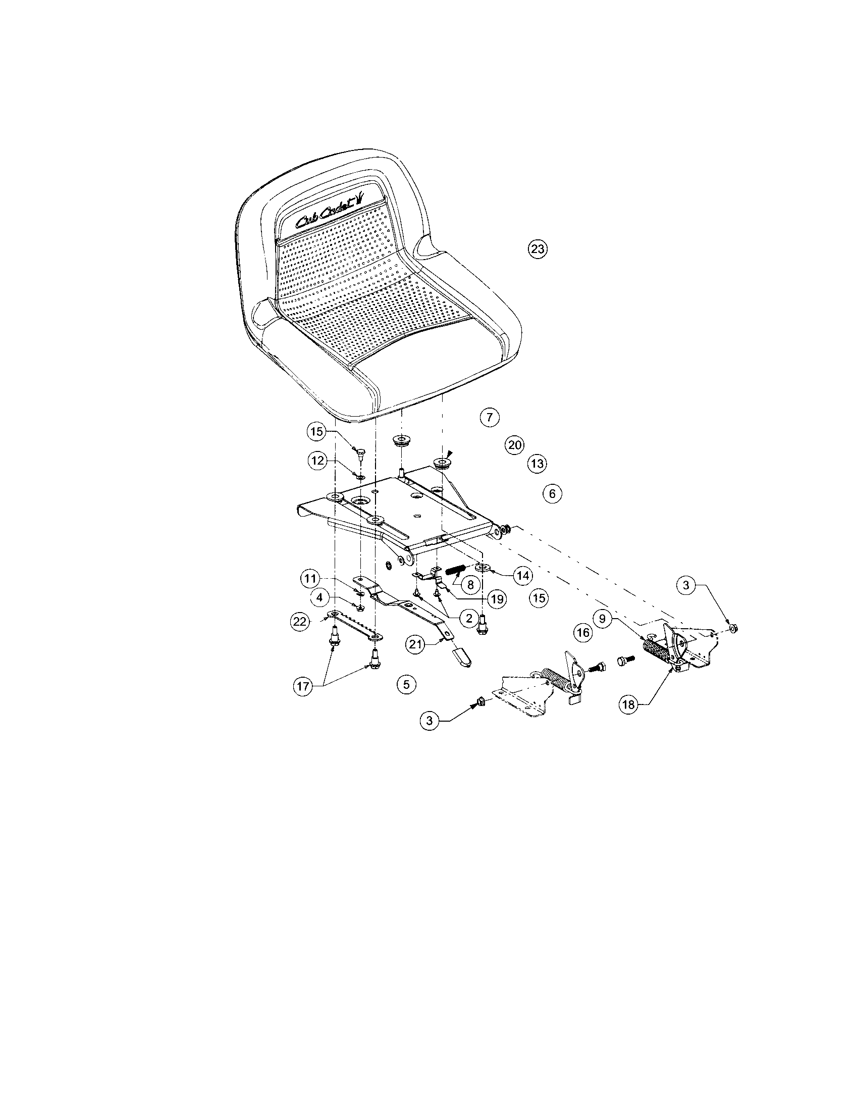 Cub Cadet 1525 adjustable seat diagram