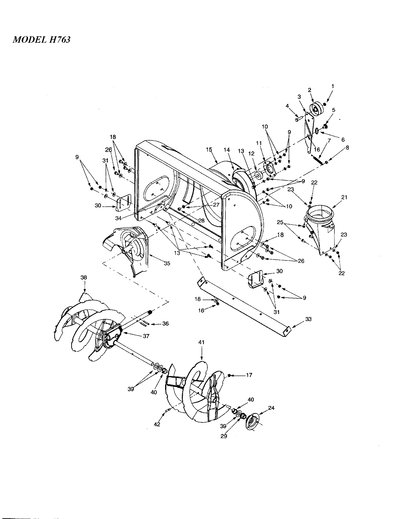 MTD 31AH763G401 28" spiral/28" housing diagram