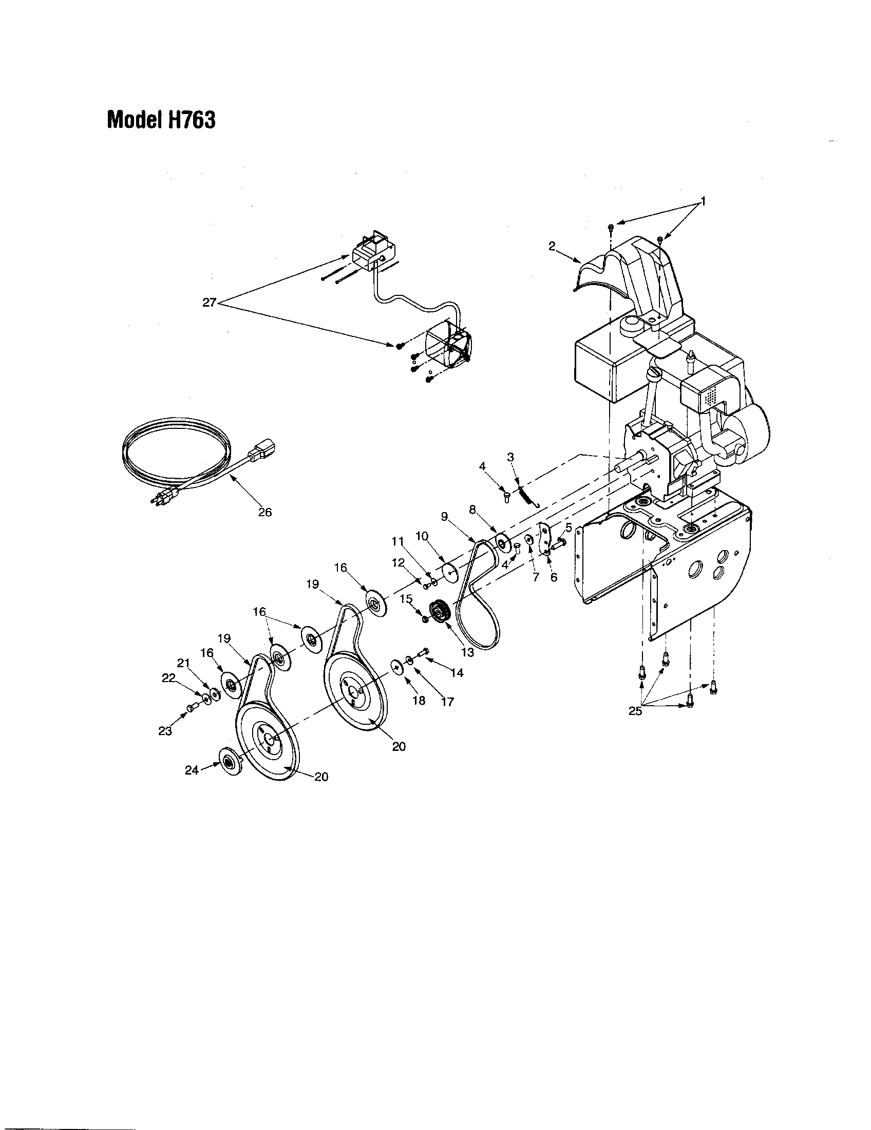 MTD 31AH763G401 v-belt/auger pulley diagram