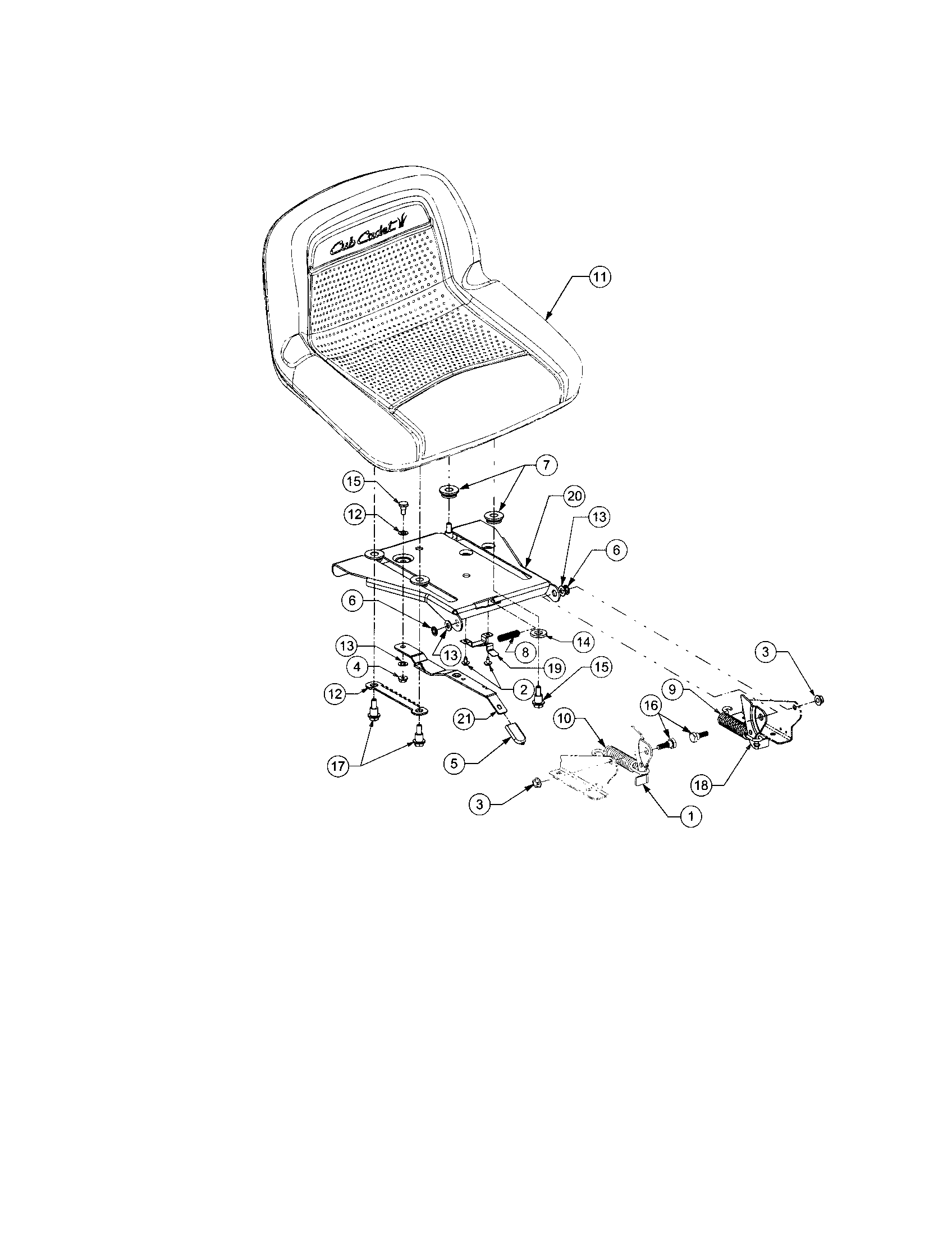 Cub Cadet LT1022 adjustable seat diagram