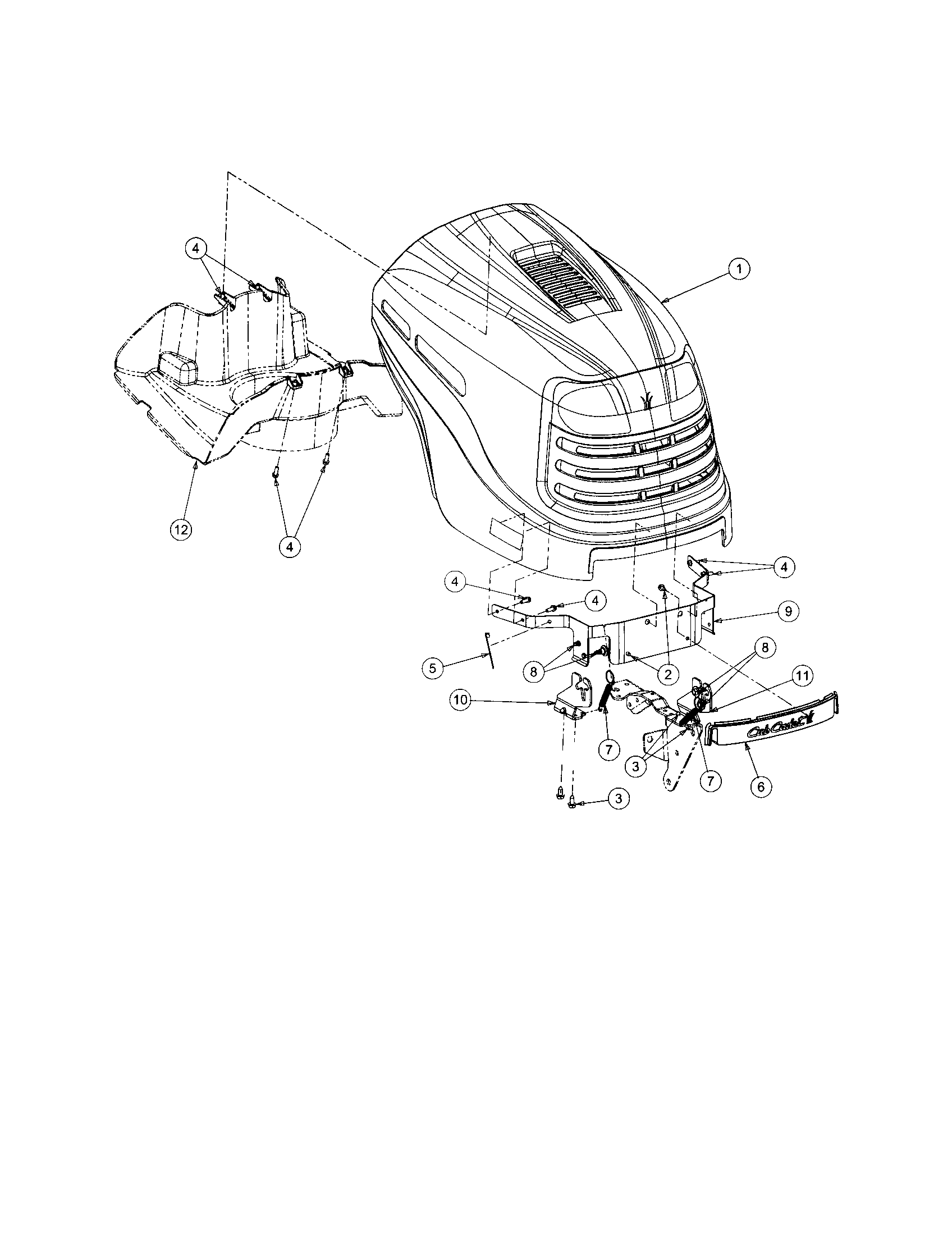 Cub Cadet LT1022 hood and grille diagram
