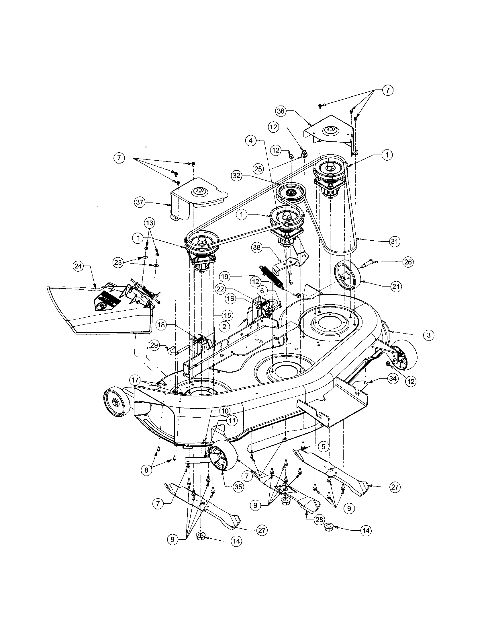 Cub Cadet LT1022 46" mower deck diagram