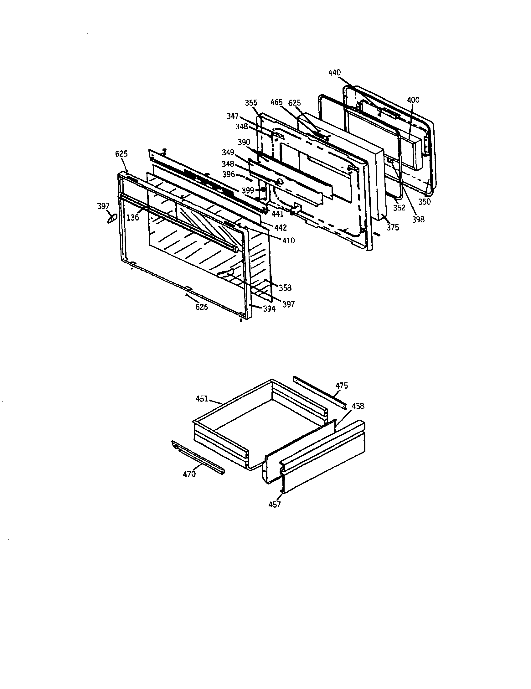 GE JSP69BVBB oven door / drawer diagram