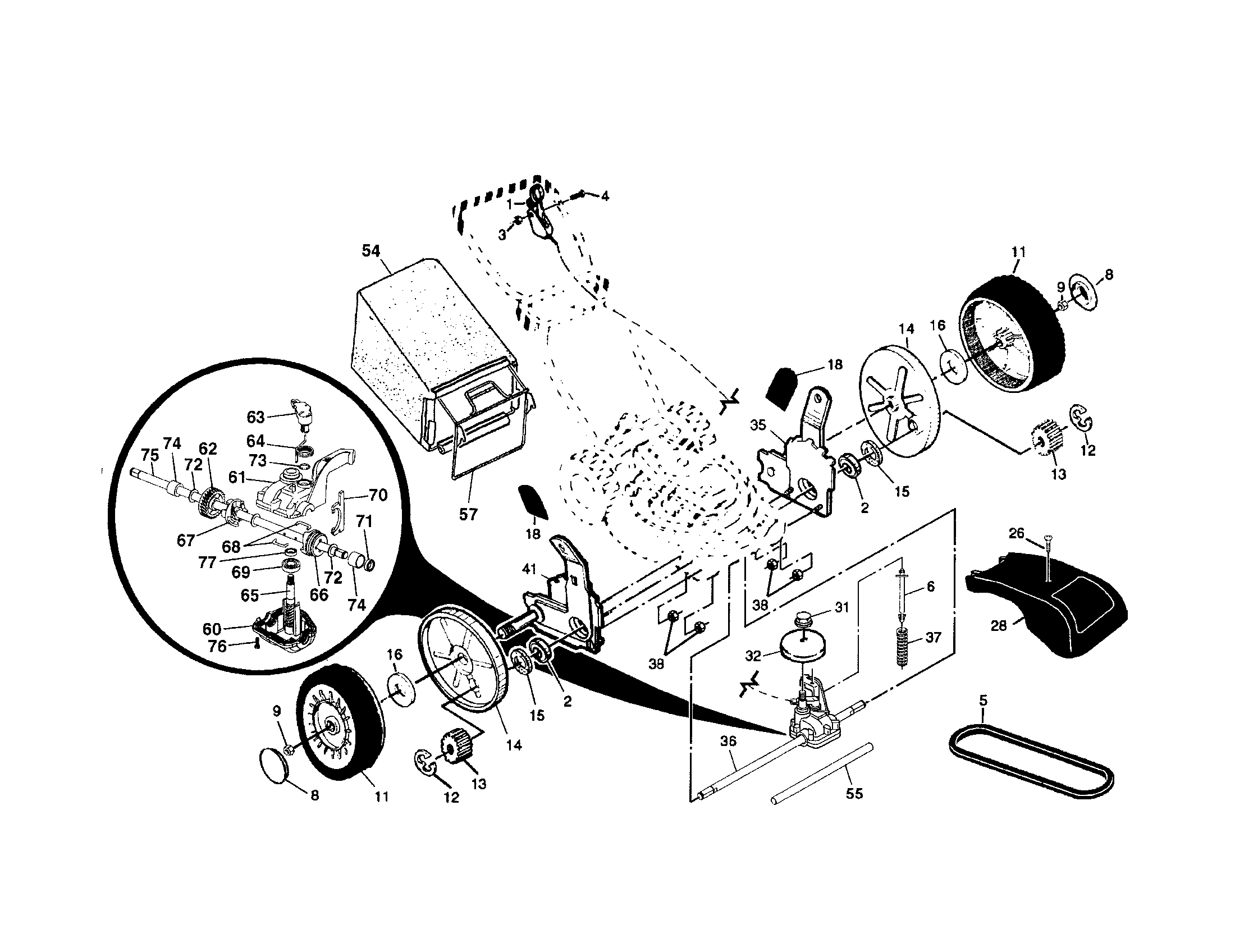 Craftsman 917378551 wheels/tires/bag diagram