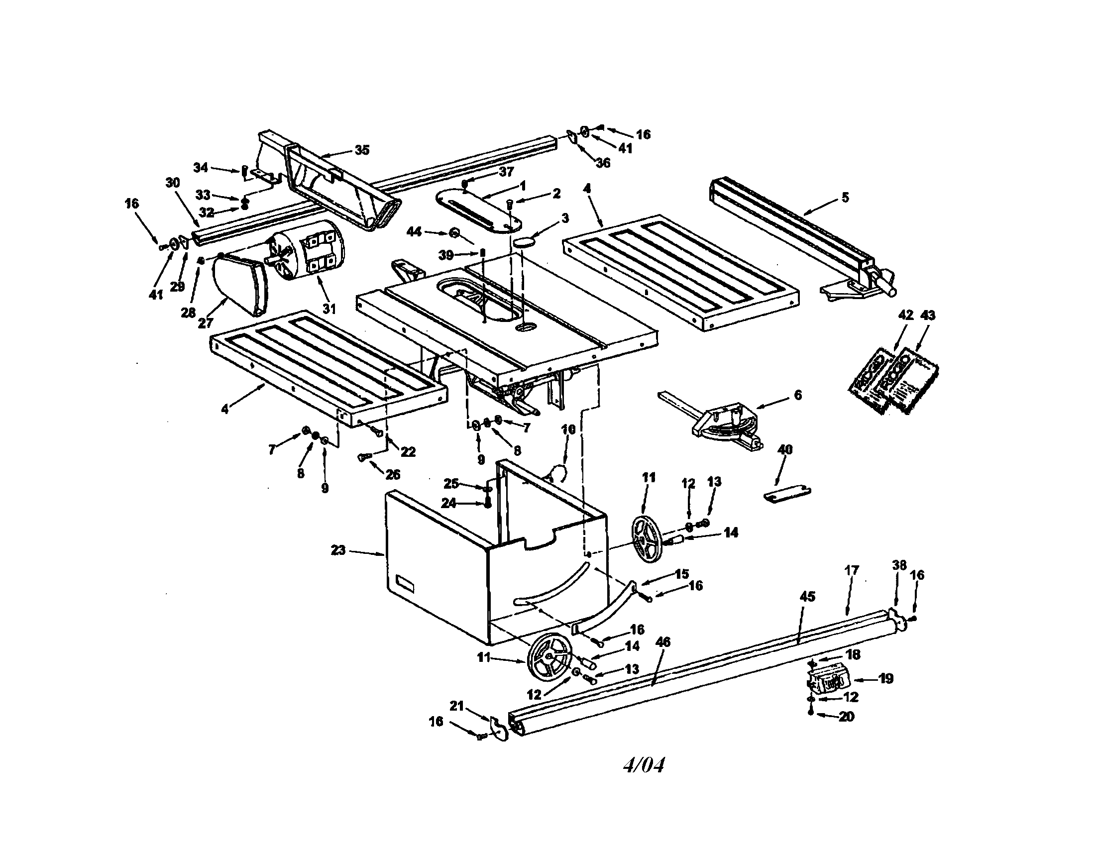 Ryobi TS24120 base/extension/motor diagram