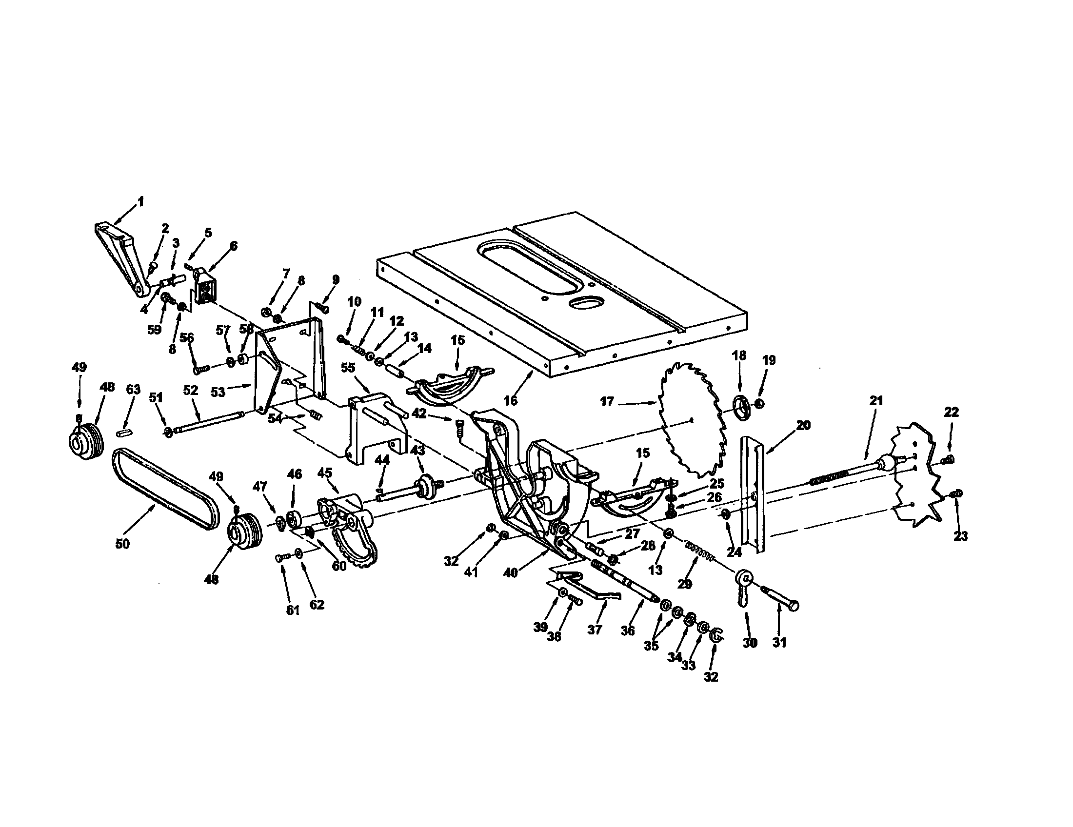 Ryobi TS24120 blade/collar blade/belt diagram