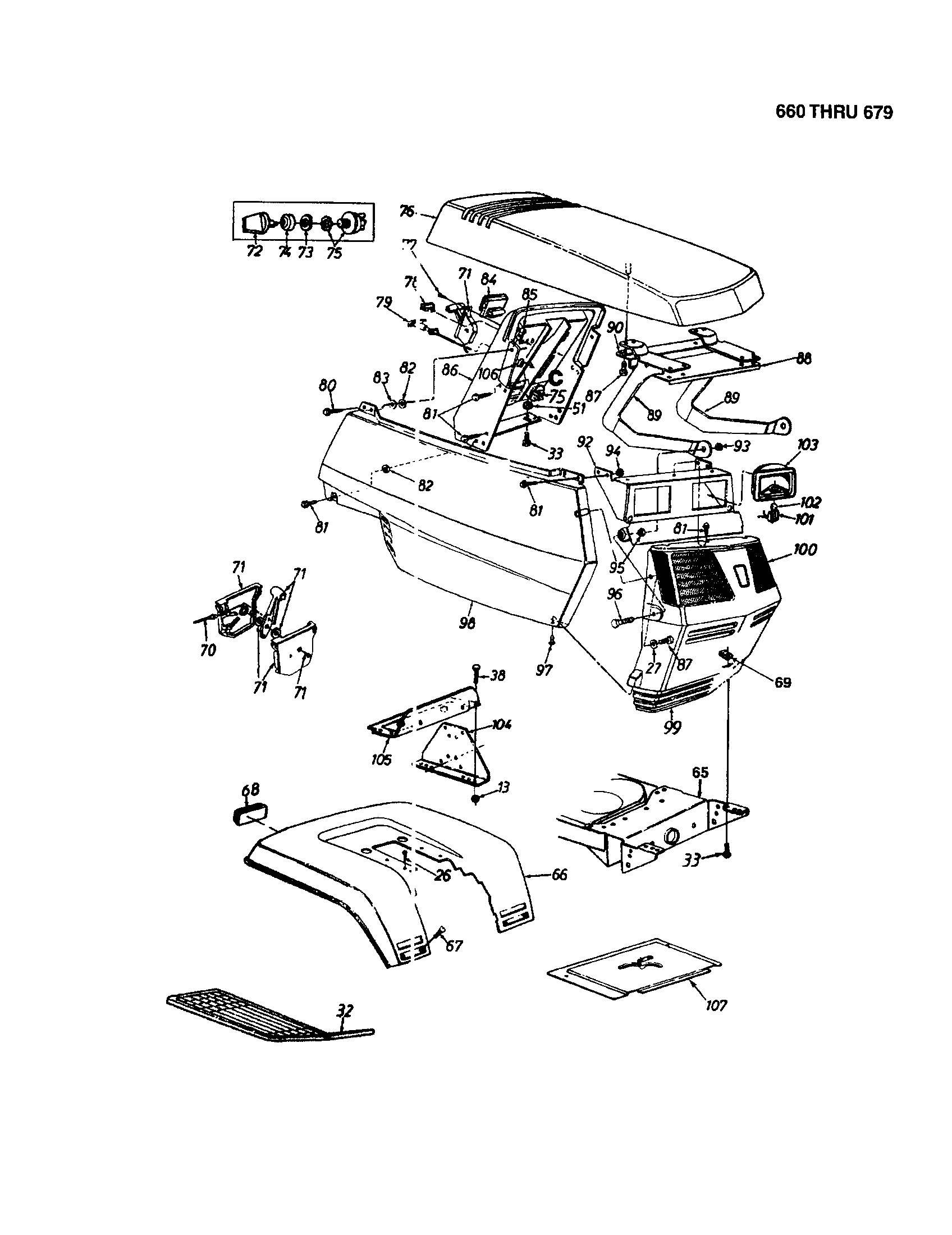 MTD 13AS679G062 hood/grille - style 4 diagram