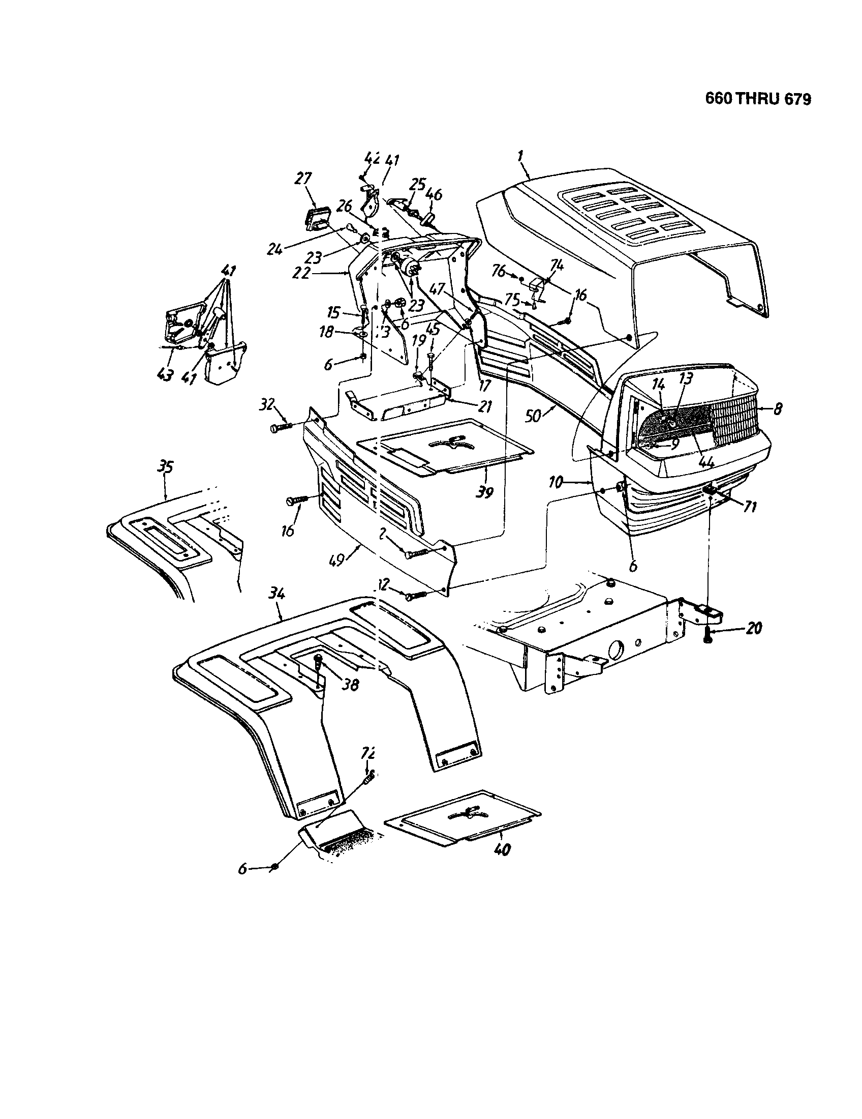 MTD 13AS679G062 hood/grille - style 5 diagram